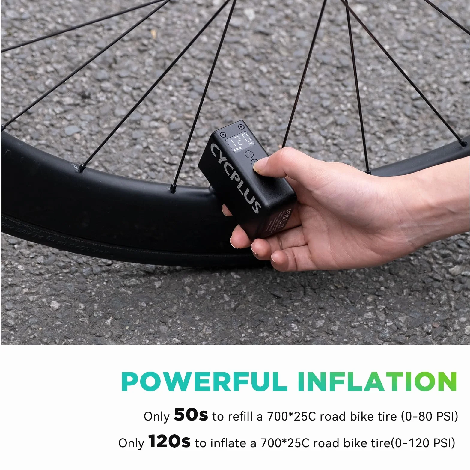 CYCPLUS Pompa mini miernik, MAX 120 PSI, akumulator, bezprzewodowy, automatyczny stop, zawory Presta i Schrader, do rowerów górskich, miejskich, szosowych i E-Bike AS2 Pro (aktualizacja 2025)