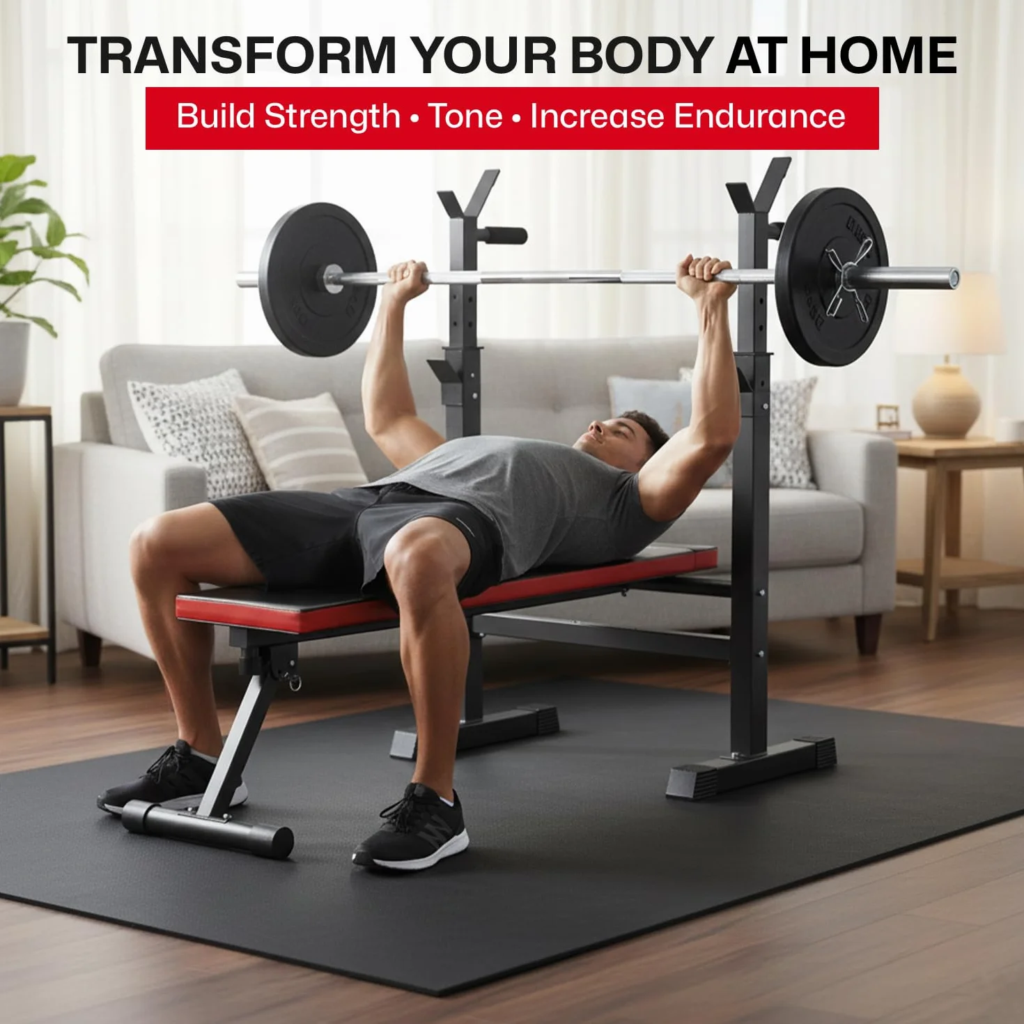 MAXSTRENGTH Regulowana Ławka do Ćwiczeń Wielofunkcyjna Składana Czarny/Czerwony