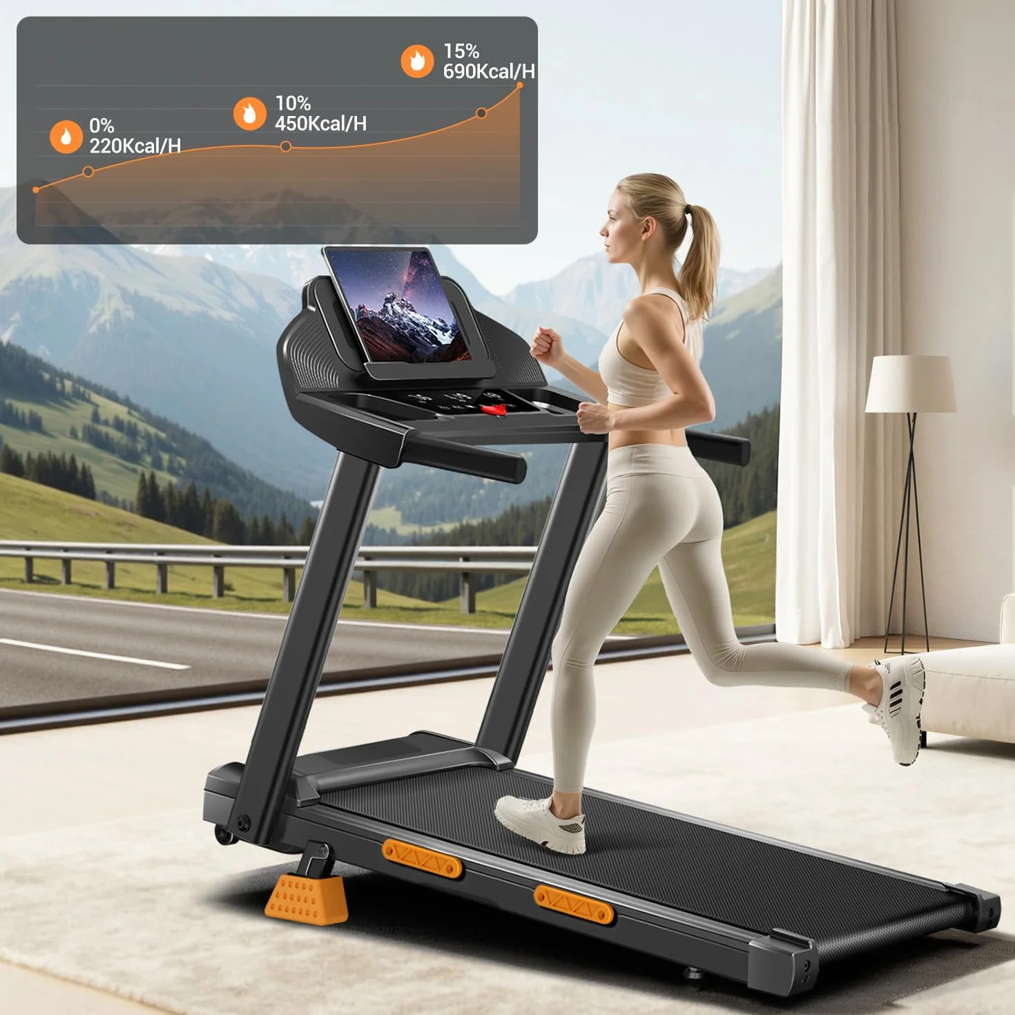 LONTEK Bieżnia do domu, składana, 12 km/h, bieżnia z monitorem tętna, Treadmill for Home z 12 programami treningowymi, maksymalne obciążenie 136 kg
