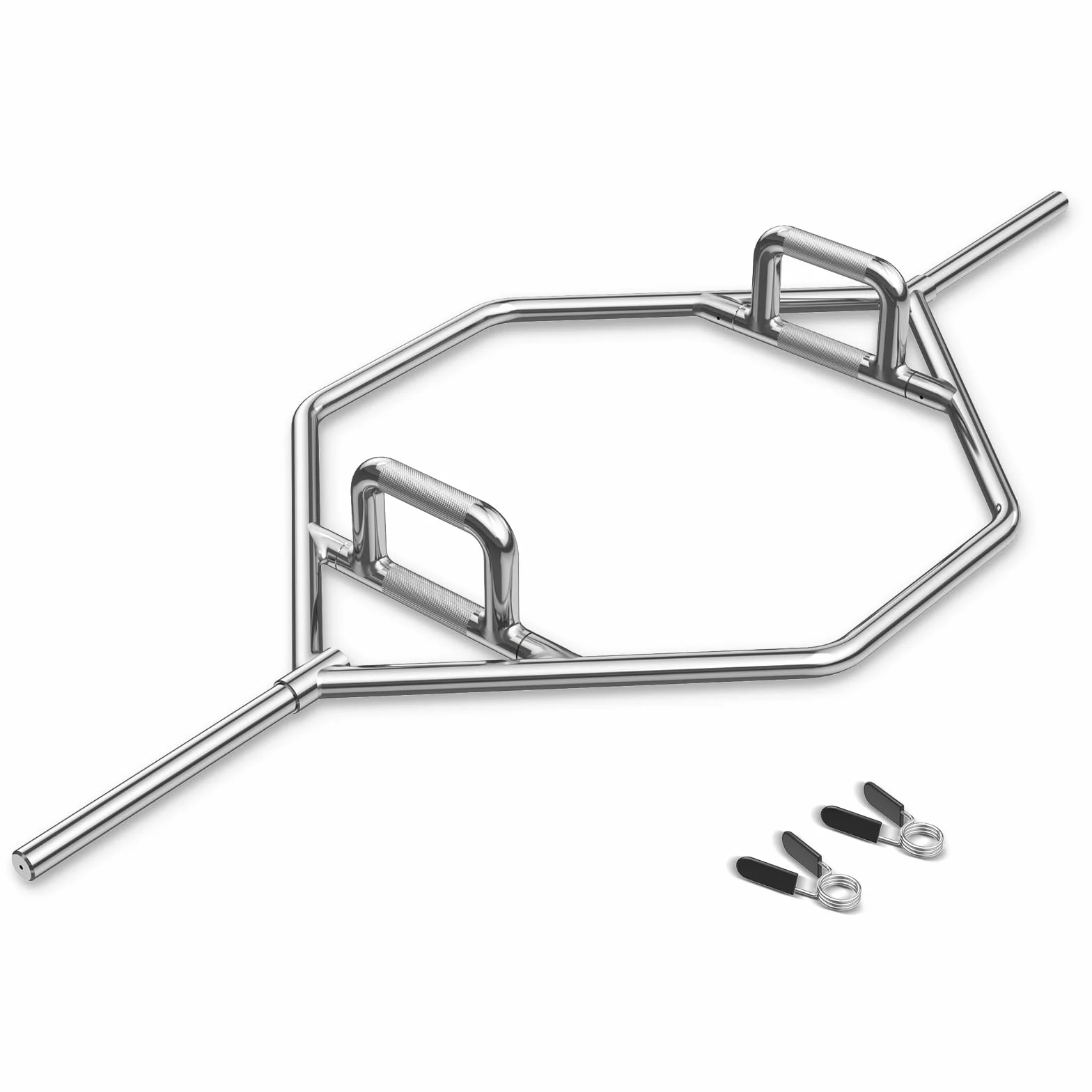 KOMFOTTEU Trap Bar, sztanga do hantli 142 cm ze składanym uchwytem, sześciokątny drążek ze stali z zamknięciem sprężynowym, drążek sześciokątny do 226 kg, do przysiadów, martwego ciągu (srebrny)
