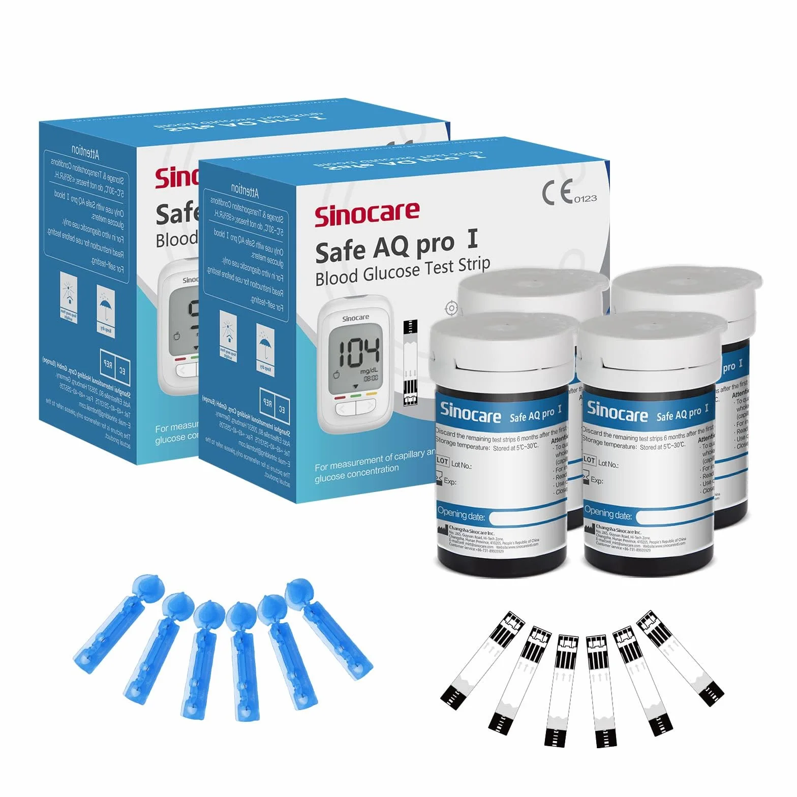 sinocare Pasek testowy cukru we krwi, zestaw pasek testowy cukru we krwi z paskiem testowym 100 Lancets 100 do samodzielnego testu cukru we krwi, technologia enzymów reakcyjnych FAD-GDH