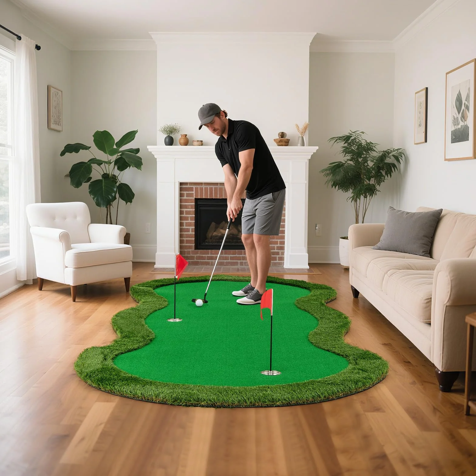 COSTWAY mata do ćwiczeń golfowych 300x150 cm 3 otwory z piłkami