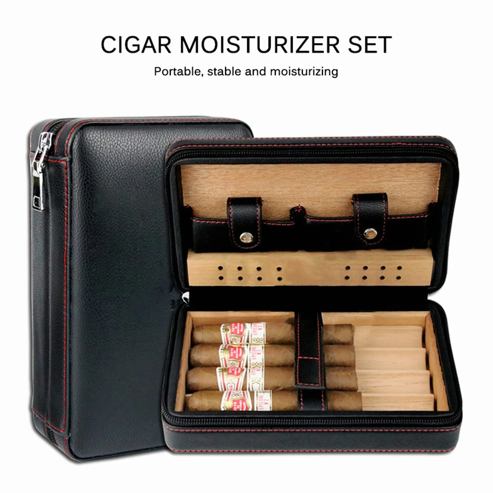 Ręcznie wykonany humidor do cygar, przenośny, skórzany humidor cedrowy, zestaw do cygar na krótkie wycieczki, drewno cedrowe, etui na cygara, humidor na 4 cygara, akcesoria do cygar