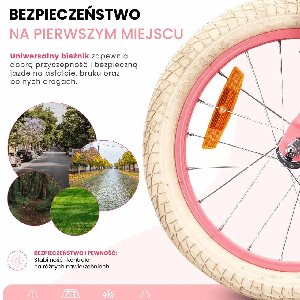 Sun Baby Rower Dziecięcy 14/16 Cali LOVEL, rower dla dziewczynki i chłopca 3-6 Lat, Max 50 kg - kółka boczne, koszyk, dzwonek, osłona łańcucha