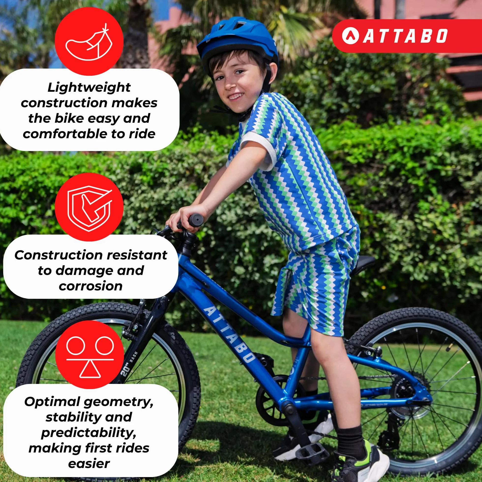 ATTABO Rash 20 rower dziecięcy (5–9 lat), lekka aluminiowa rama, koła 20", 8-biegowa przerzutka Shimano od 110 do 135 cm, ergonomiczny, stabilny i wszechstronny