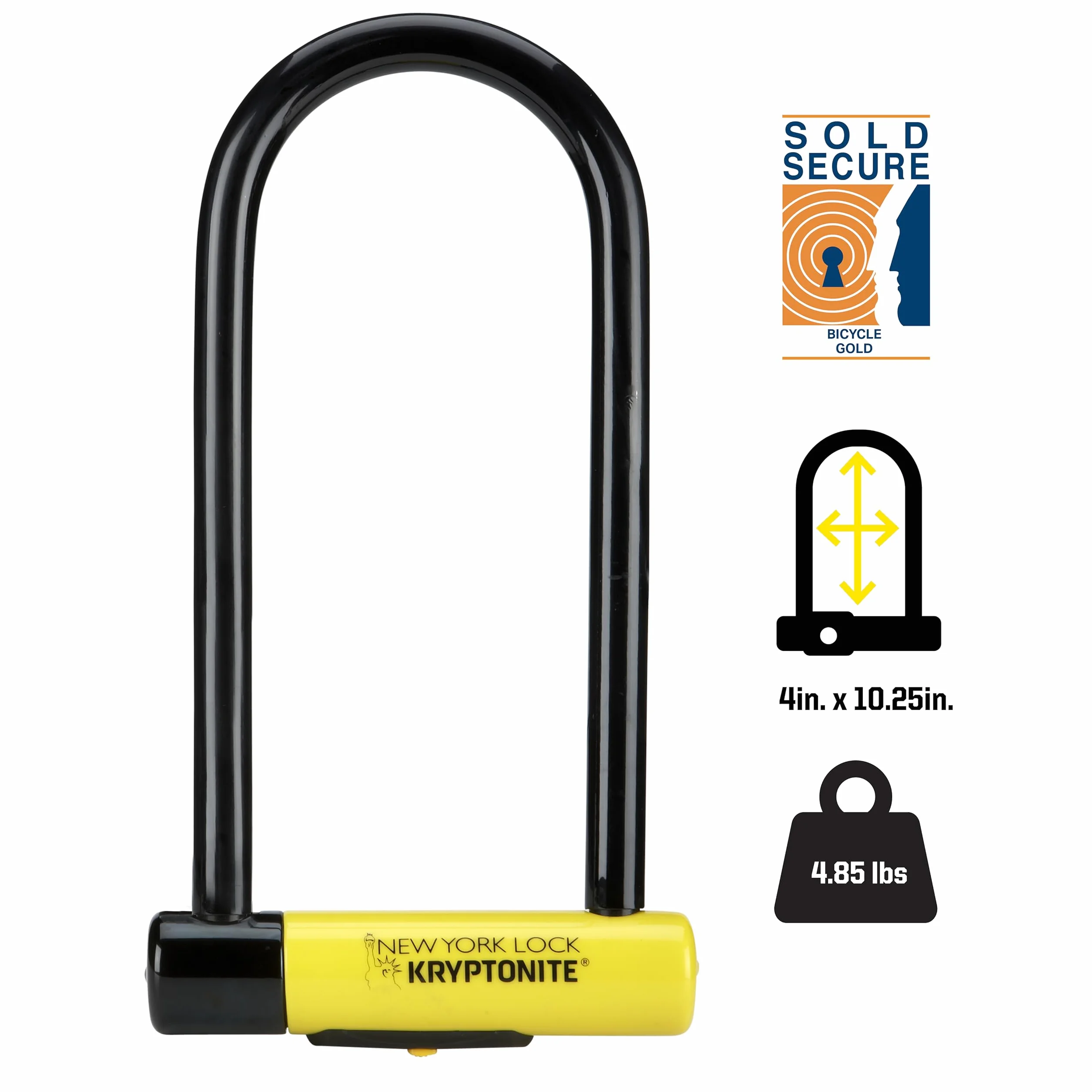 Kryptonite New York LS Bike U-Lock, wytrzymała, antykradzieżowa blokada rowerowa, sprzedawana, bezpieczne, złote, 16 mm długości, szekla z kluczami, najlepsza blokada bezpieczeństwa do rowerów,