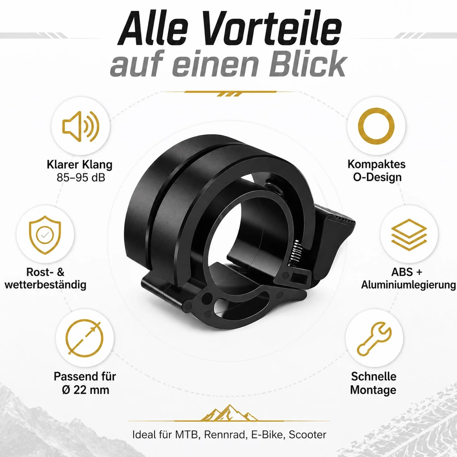 Dzwonek rowerowy do kierownicy 22 mm, głośny dzwonek rowerowy 85-95 dB, kompaktowy dzwonek rowerowy z ABS i stopu aluminium, dzwonek rowerowy do rowerów górskich, rowerów wyścigowych