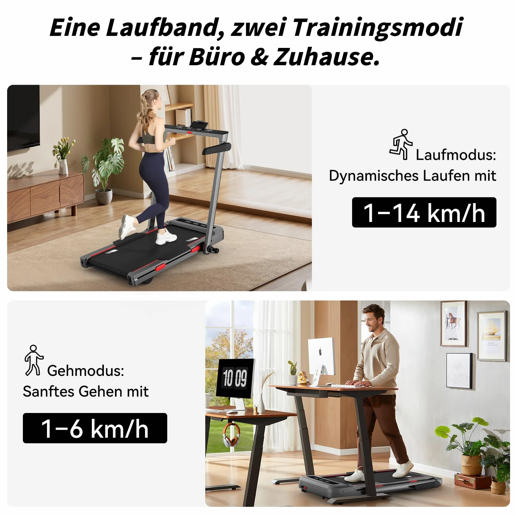 GL3H Bieżnia Składana 12° Nachylenie 2w1 Panel Chodzenia 14 km/h 3.0 KM Silnik Cichy 18 Programów Sterowanie Dotykowe Bluetooth