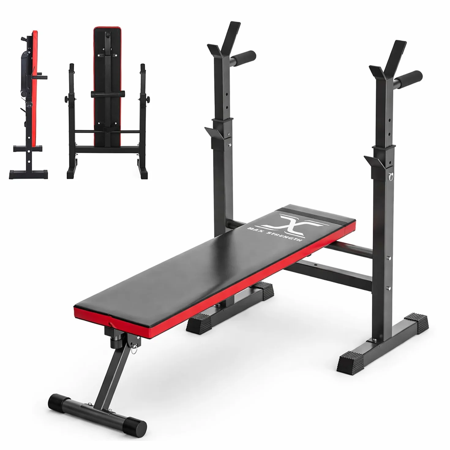MAXSTRENGTH Regulowana Ławka do Ćwiczeń Wielofunkcyjna Składana Czarny/Czerwony