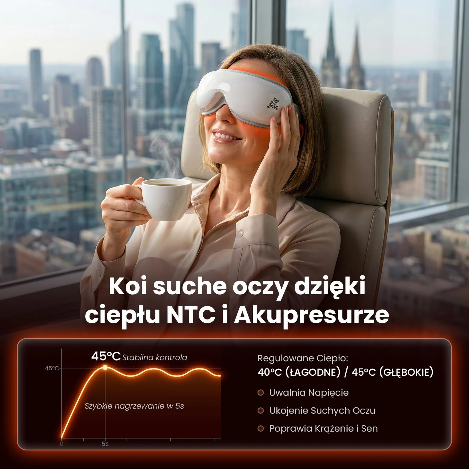 Bob and Brad EyeOasis 3 masażer do oczu z funkcją podgrzewania i chłodzenia, kompresją i muzyką, inteligentna maska na oczy dla zmęczonych i suchych oczu, prezent dla kobiet i mężczyzn
