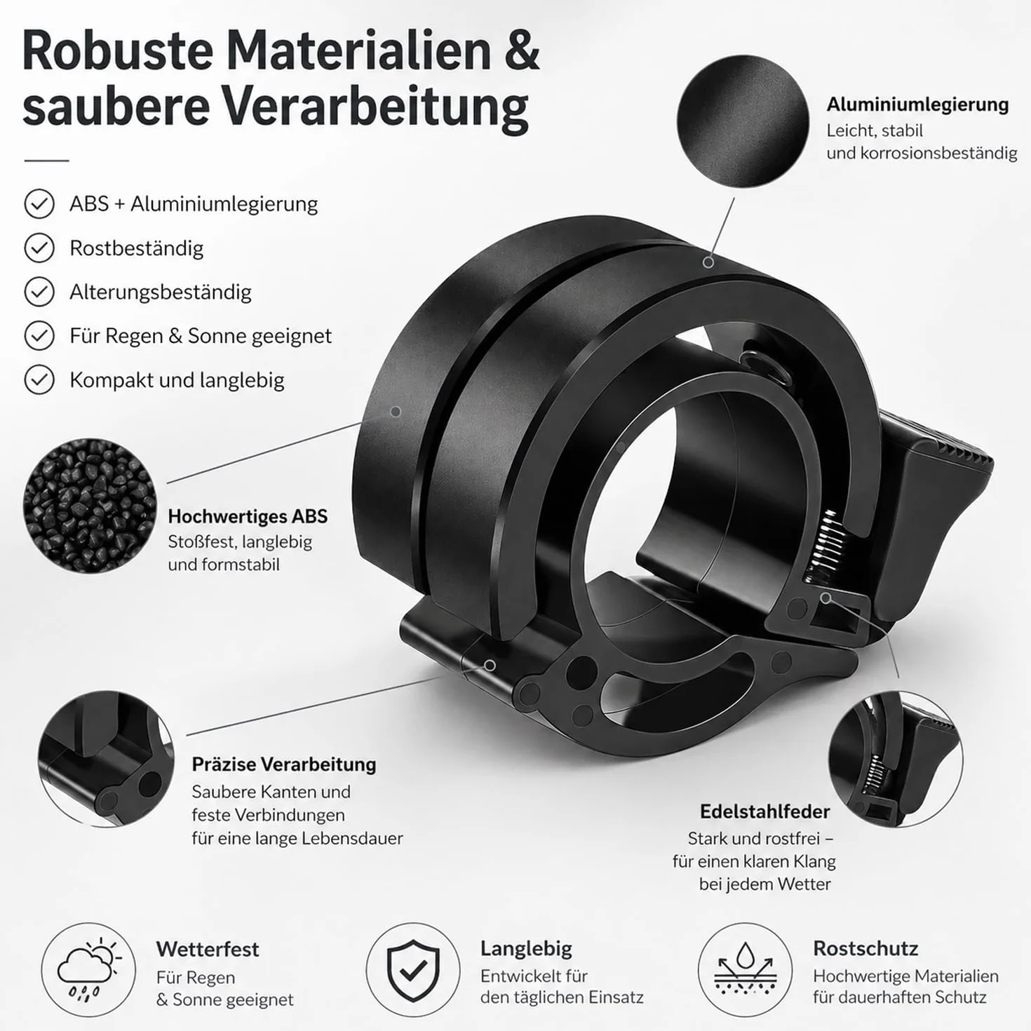 Dzwonek rowerowy do kierownicy 22 mm, głośny dzwonek rowerowy 85-95 dB, kompaktowy dzwonek rowerowy z ABS i stopu aluminium, dzwonek rowerowy do rowerów górskich, rowerów wyścigowych