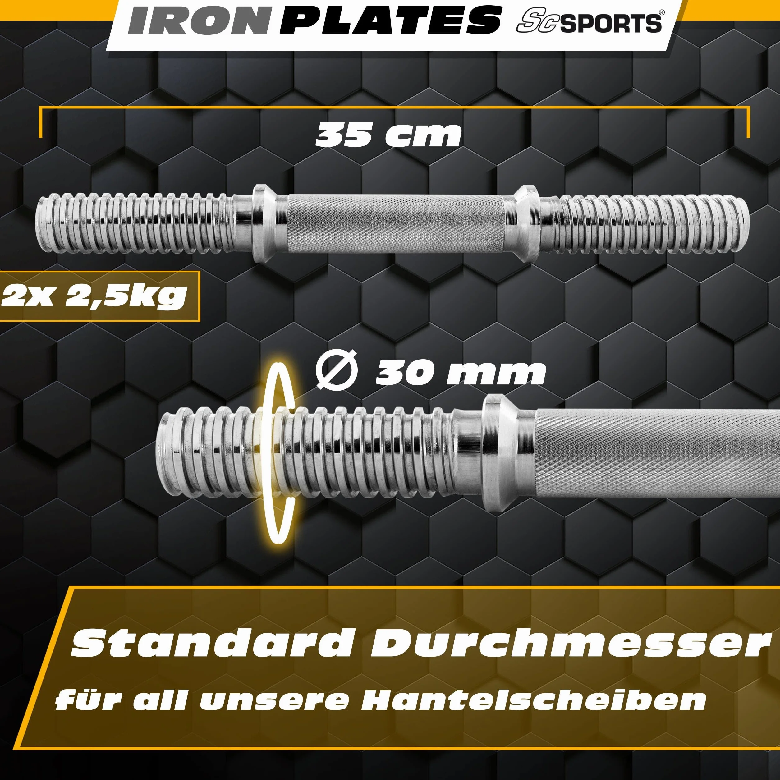 ScSPORTS® Zestaw krótkich hantli 10/15/20 kg, w zestawie talerze do sztangi, Ø 30/31 mm, żeliwo, zapięcia gwiazdowe, z walizką, z tworzywa sztucznego, czarny/srebrny – zestaw krótkich hantli, hantle