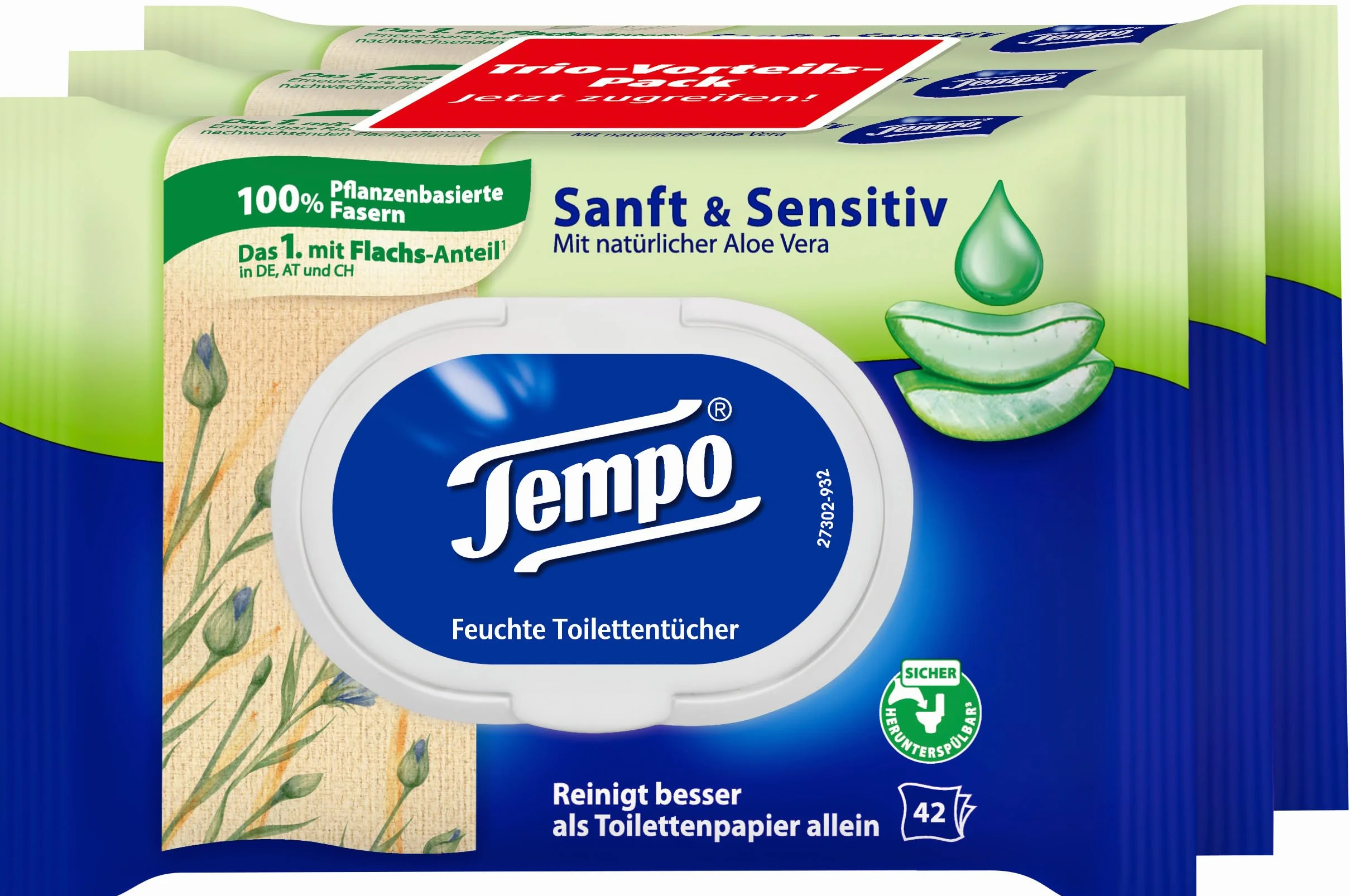 Tempo 836210 Wilgotny Papier Toaletowy, 18 Opakowań, Biały