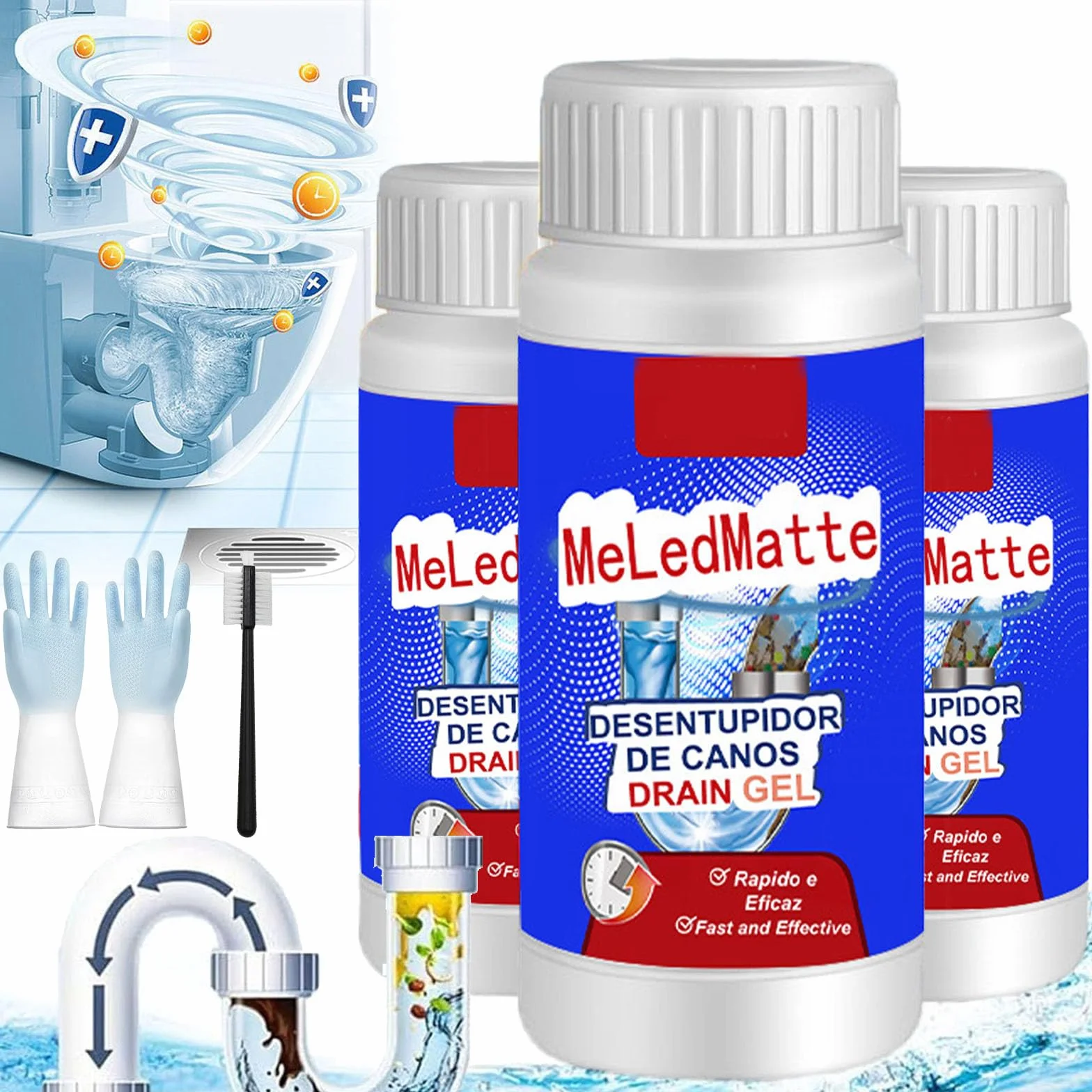 Meledmatte Żel odpływowy, ulepszona formuła, potężny środek do pogłębiania rur, wydajny środek do pogłębiania rur Meledmatte, Meledmatte środek do czyszczenia odpływów toaletowych, łatwe czyszczenie