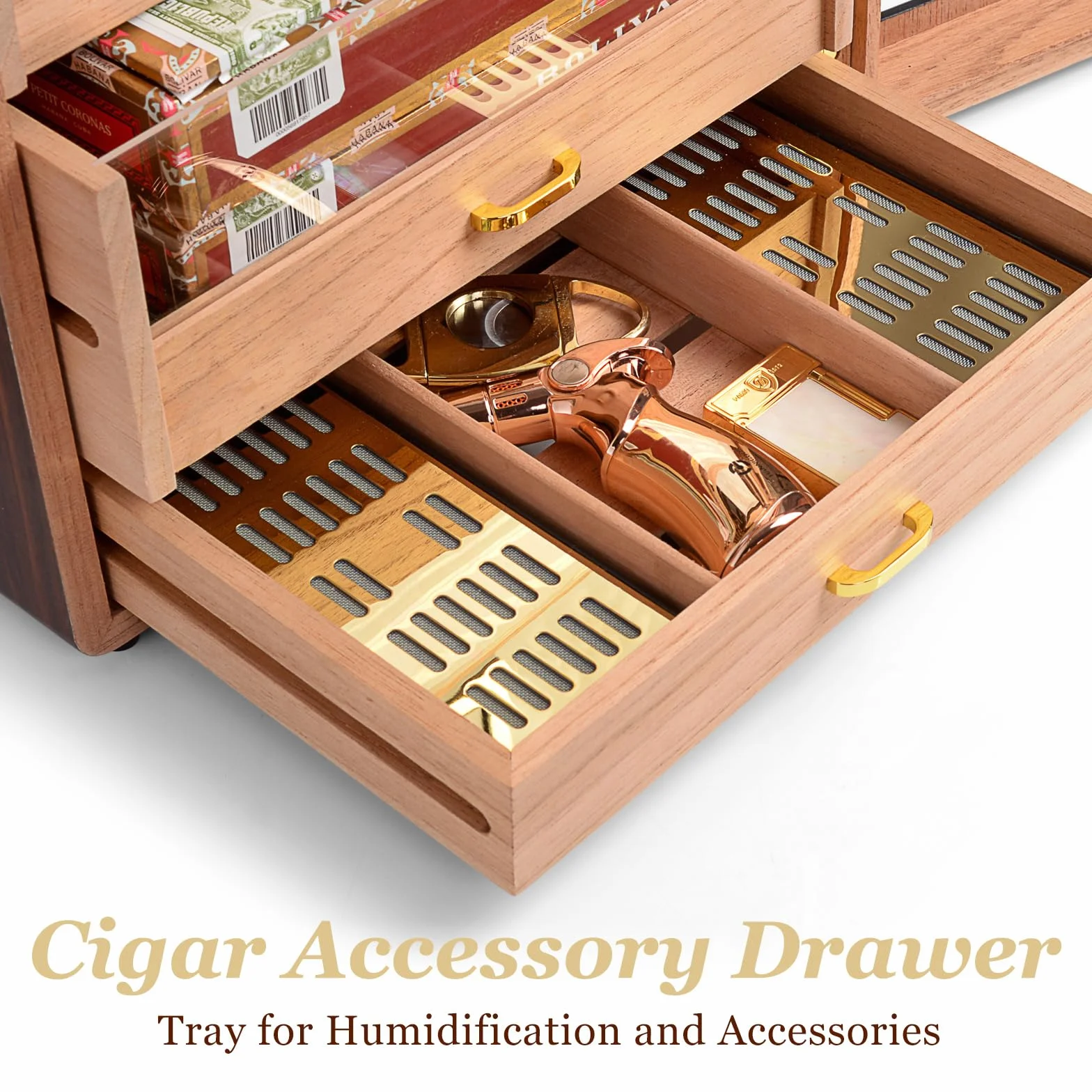 Humidor na cygara Marvero ręcznie robiona skrzynka na cygara, humidor na cygara, skrzynka z cedrowego drewna na 300 cygar z dokładnym higrometrem, nawilżacz do humidoru. Prezenty dla miłośników cygar.
