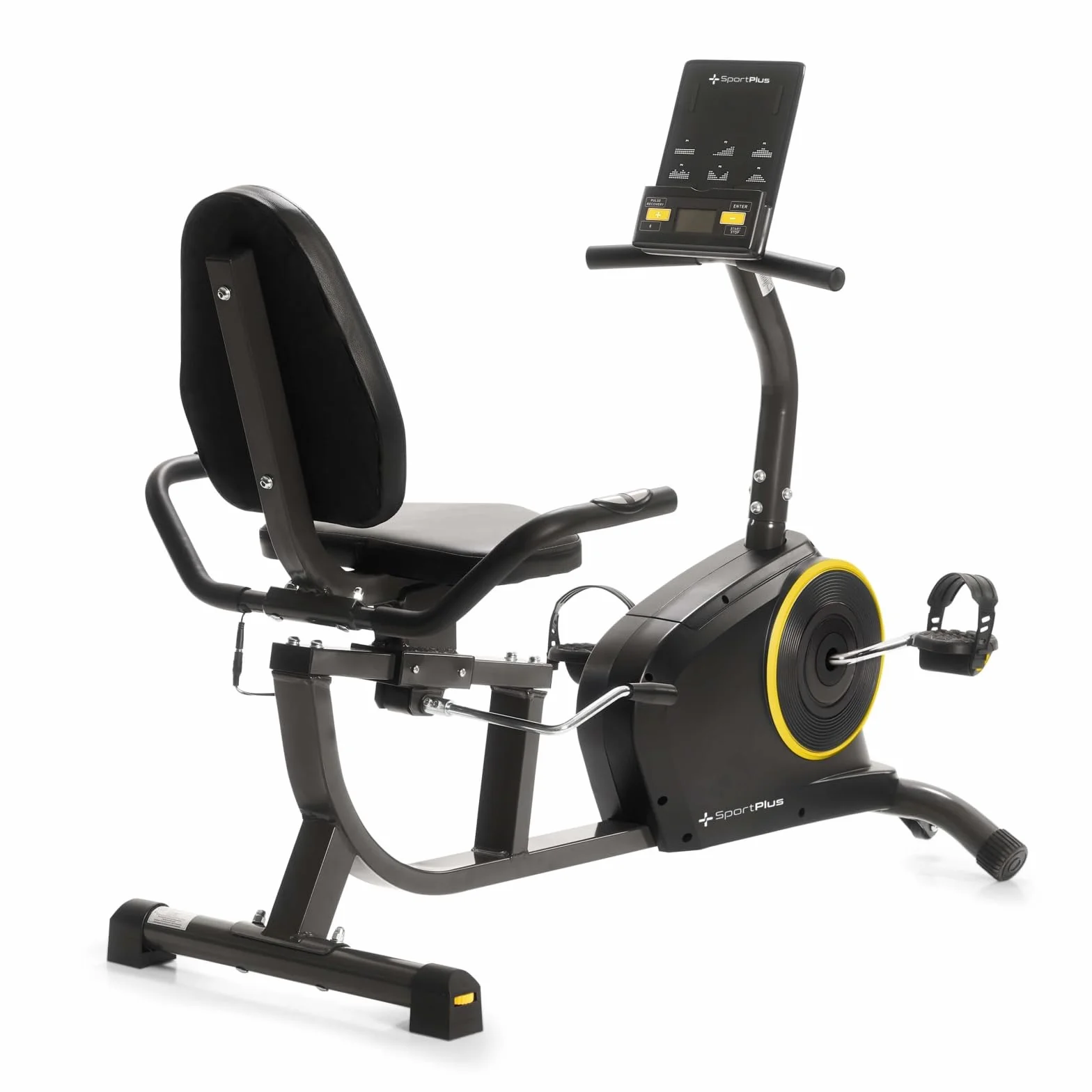 SportPlus domowy trenażer do leżenia, kompatybilny z aplikacjami, 24 stopnie i 6 programów treningowych, antypoślizgowe pedały, z wyświetlaczem i uchwytem na tablet, do 110 kg