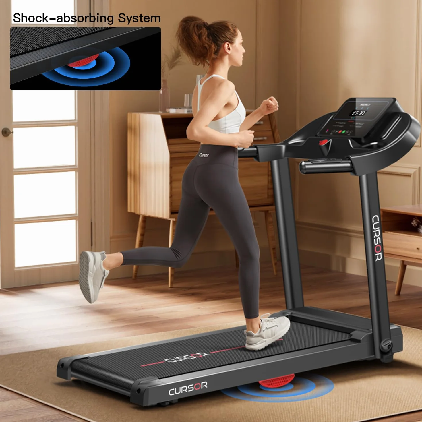 CURSOR FITNESS Bieżnia do domu, składana, 14 km/h, bieżnia z monitorem tętna, aplikacja i zmodernizowany, cichy silnik, Treadmill for Home z 12 programami treningowymi, maksymalne obciążenie 136 kg