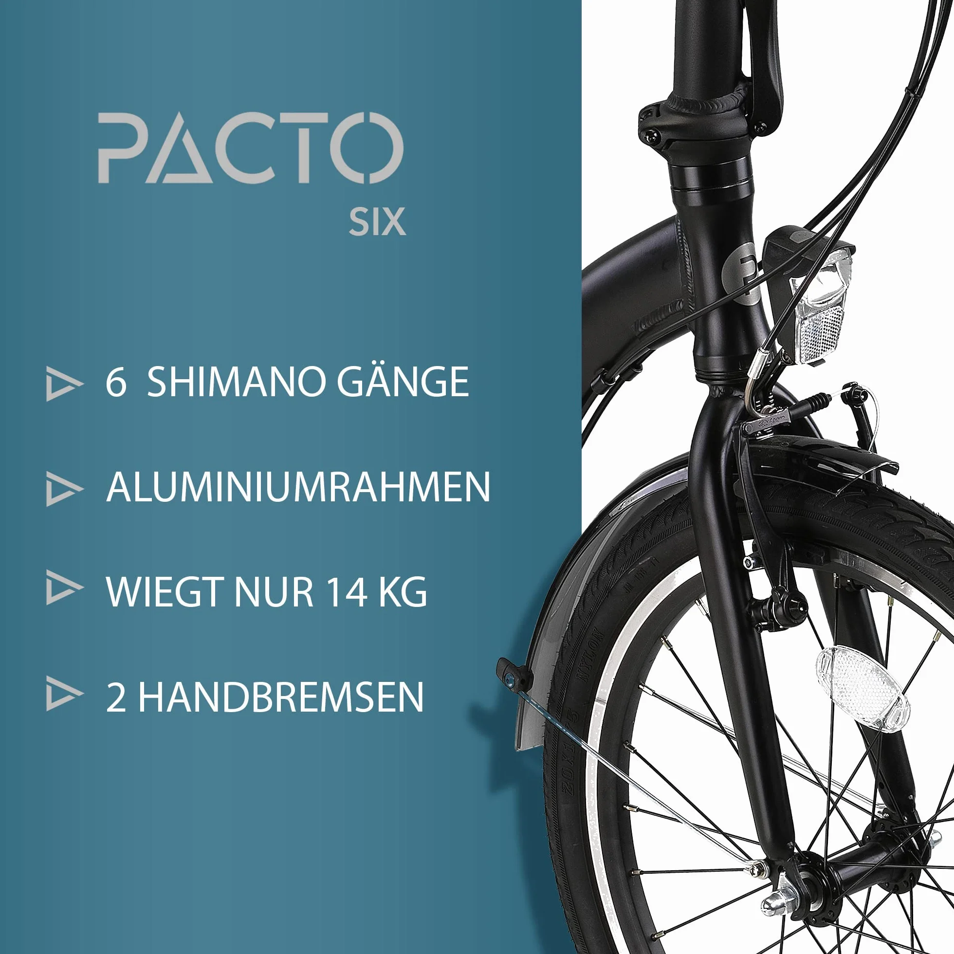 PACTO Six - Hollandrad Wysokiej Jakości Składany Rower 27cm Alu Rama, 20 Cali Alu Koła, 6 Biegów, Składany Rower Dorosłych Czarny