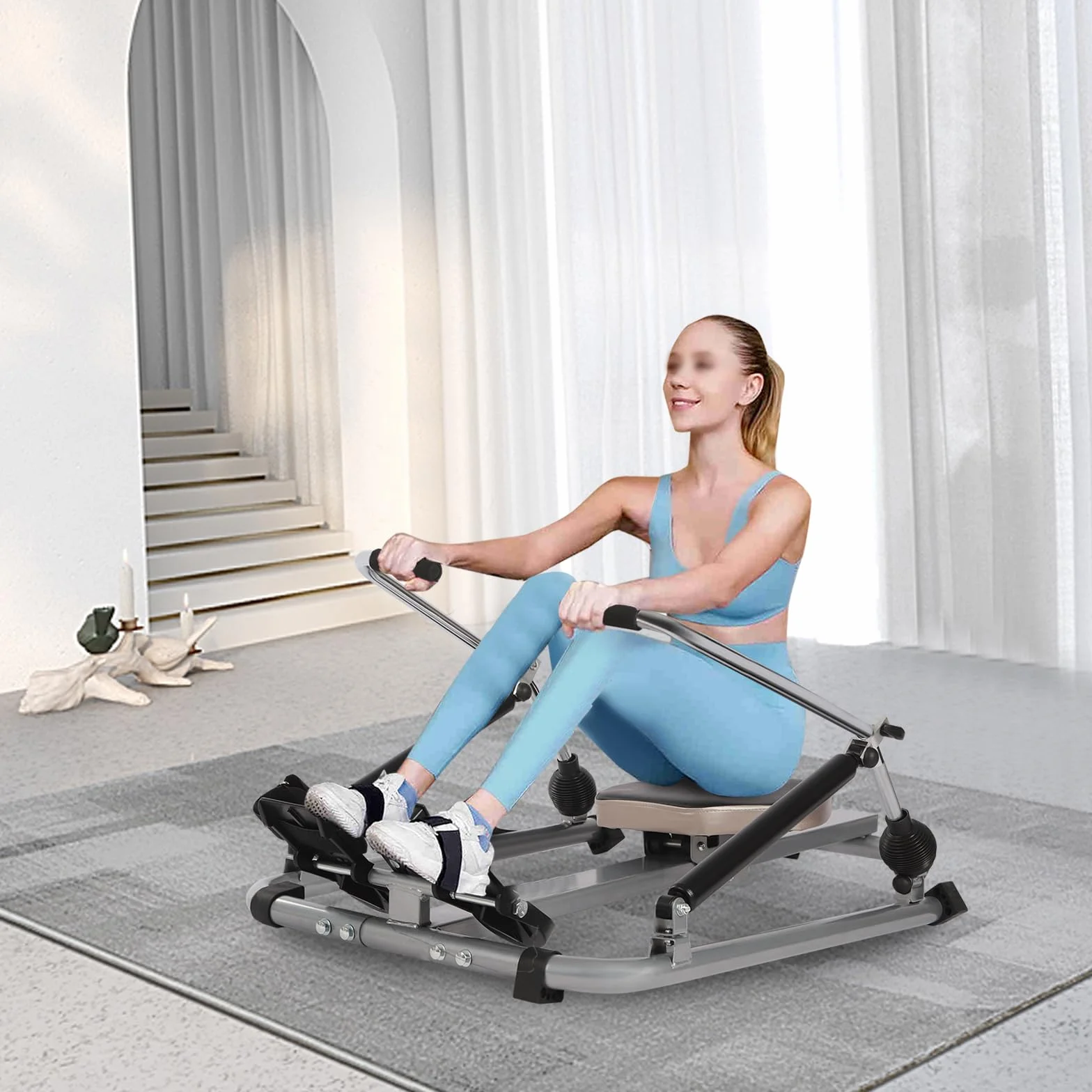 Składany wioślarz z monitorem LCD, regulowany, 106 cm, opór 15-55 kg