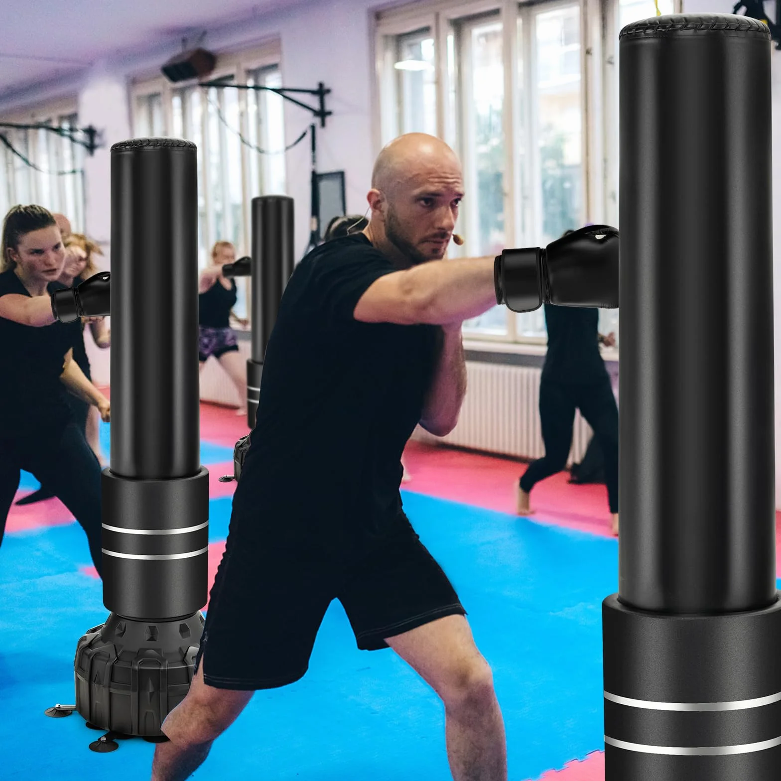 COSTWAY Wolnostojący worek bokserski, 173 cm/182 cm, stojący, z rękawicami bokserskimi i nóżką z przyssawką, worek kickboxing Trainer MMA dla dzieci i dorosłych