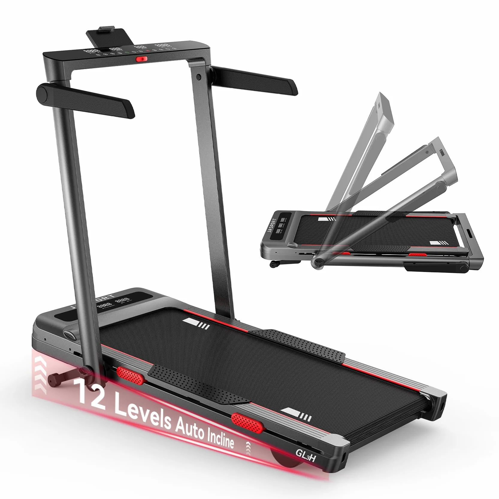 GL3H Bieżnia Składana 12° Nachylenie 2w1 Panel Chodzenia 14 km/h 3.0 KM Silnik Cichy 18 Programów Sterowanie Dotykowe Bluetooth