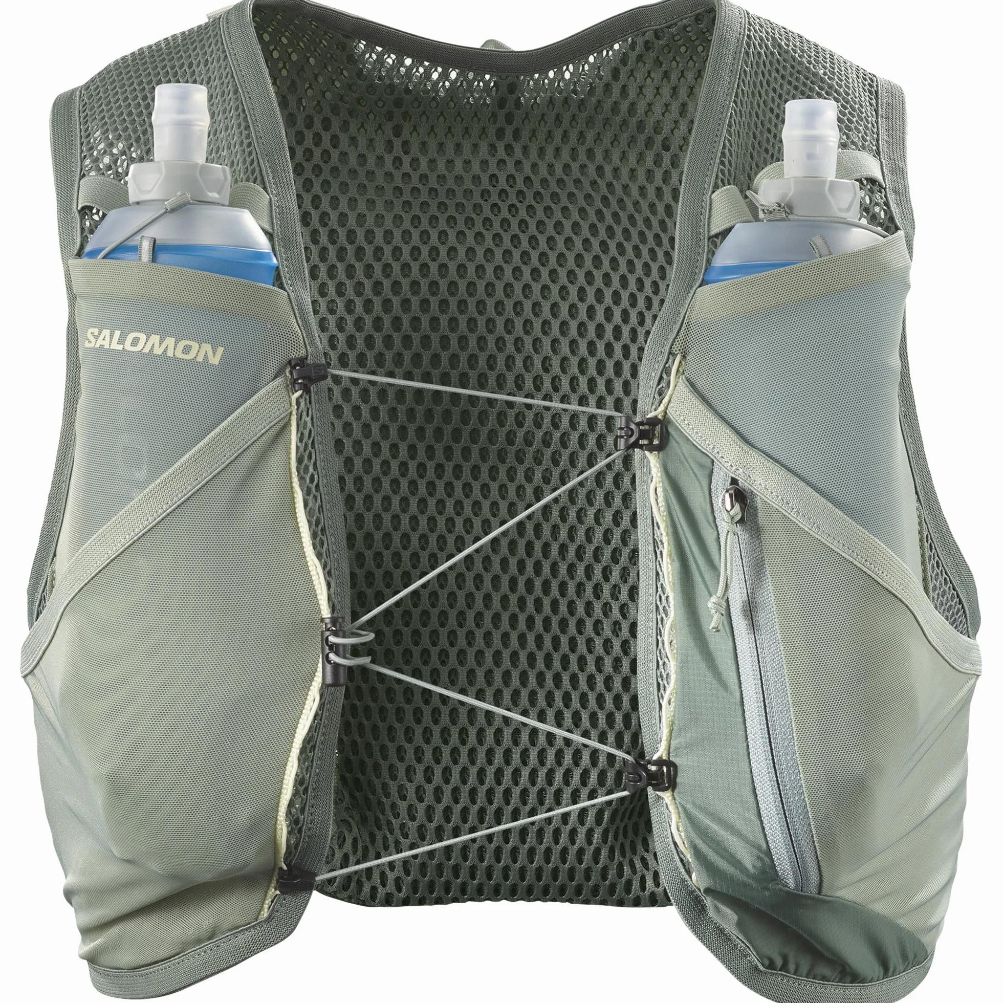 Salomon Active Skin 4 Unisex kamizelka do biegania nawodnienie szlak turystyczny z butelkami w zestawie, precyzyjne dopasowanie, 4 l i zoptymalizowane przechowywanie, zielona, M