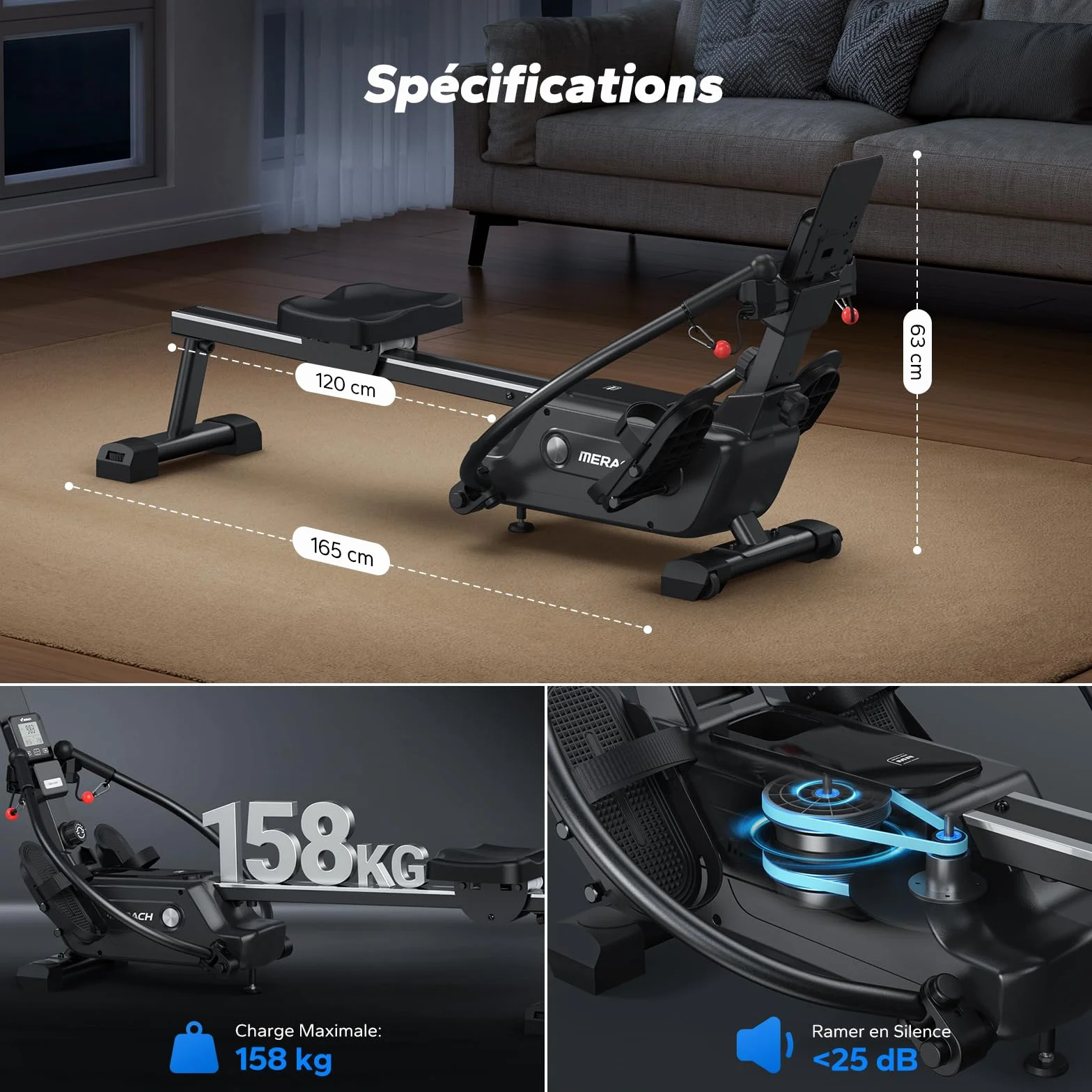MERACH Máquina de Remo para casa con Exclusiva Tarjeta interactiva y Juegos, Aspecto Similar al tiburón, Experiencia de Remo intensa, Ahorra Espacio, Adecuada para Entrenamiento de Cuerpo Entero