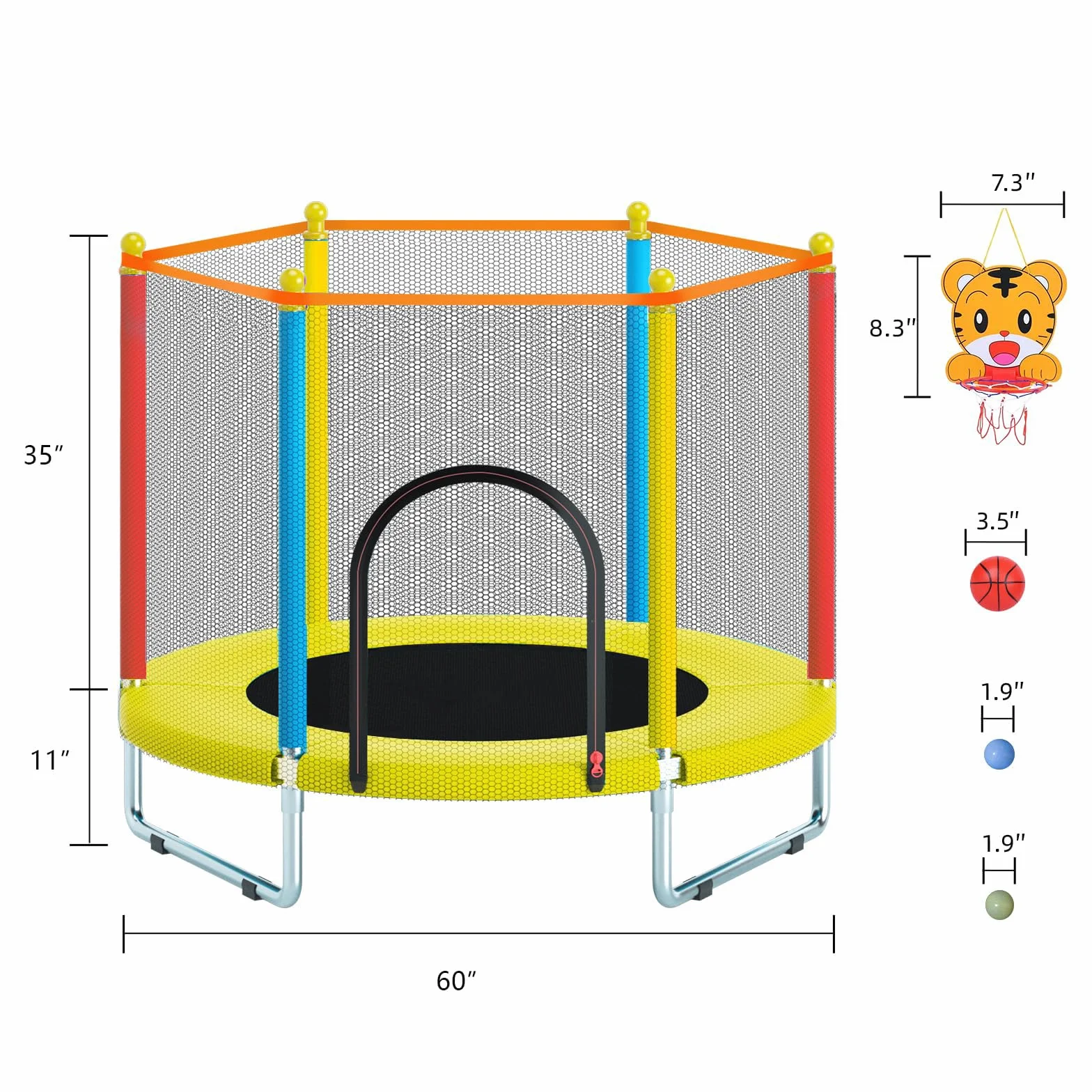 Trampolina dziecięca 150 cm, do użytku wewnątrz i na zewnątrz, z siatką zabezpieczającą, mini trampolina dla dzieci łącznie z koszem do koszykówki, wytrzymała mata do skakania, dla chłopców i