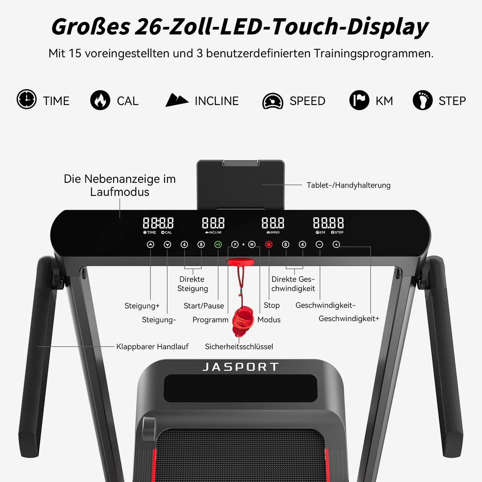 GL3H Bieżnia Składana 12° Nachylenie 2w1 Panel Chodzenia 14 km/h 3.0 KM Silnik Cichy 18 Programów Sterowanie Dotykowe Bluetooth