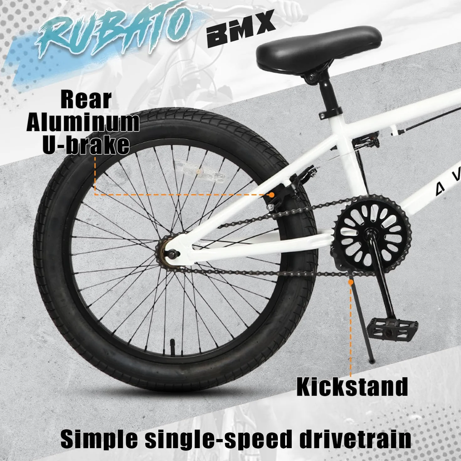 AVASTA Freestyle rower młodzieżowy BMX dla dzieci 6, 7, 8, 9, 10, 11, 12, 13, 14 lat, dla chłopców i dziewczynek, dla chłopców i dorosłych, z 4 pegami, biały