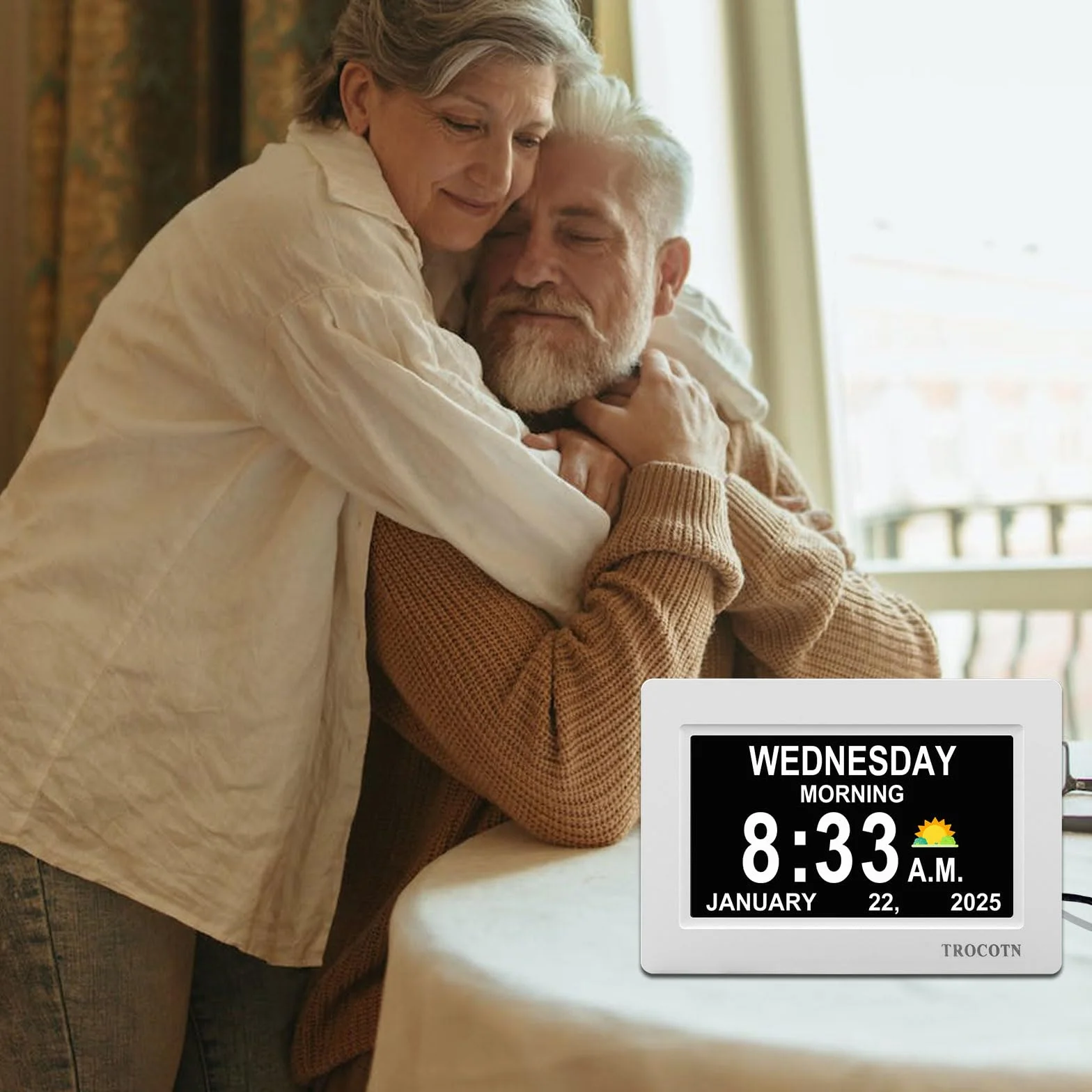 TROCOTN Zegar z demencją, zegar cyfrowy z datą i dniem dla osób starszych, alzheimera zegar dzienny duży wyświetlacz kalendarz zegar (7 Cale Biały)