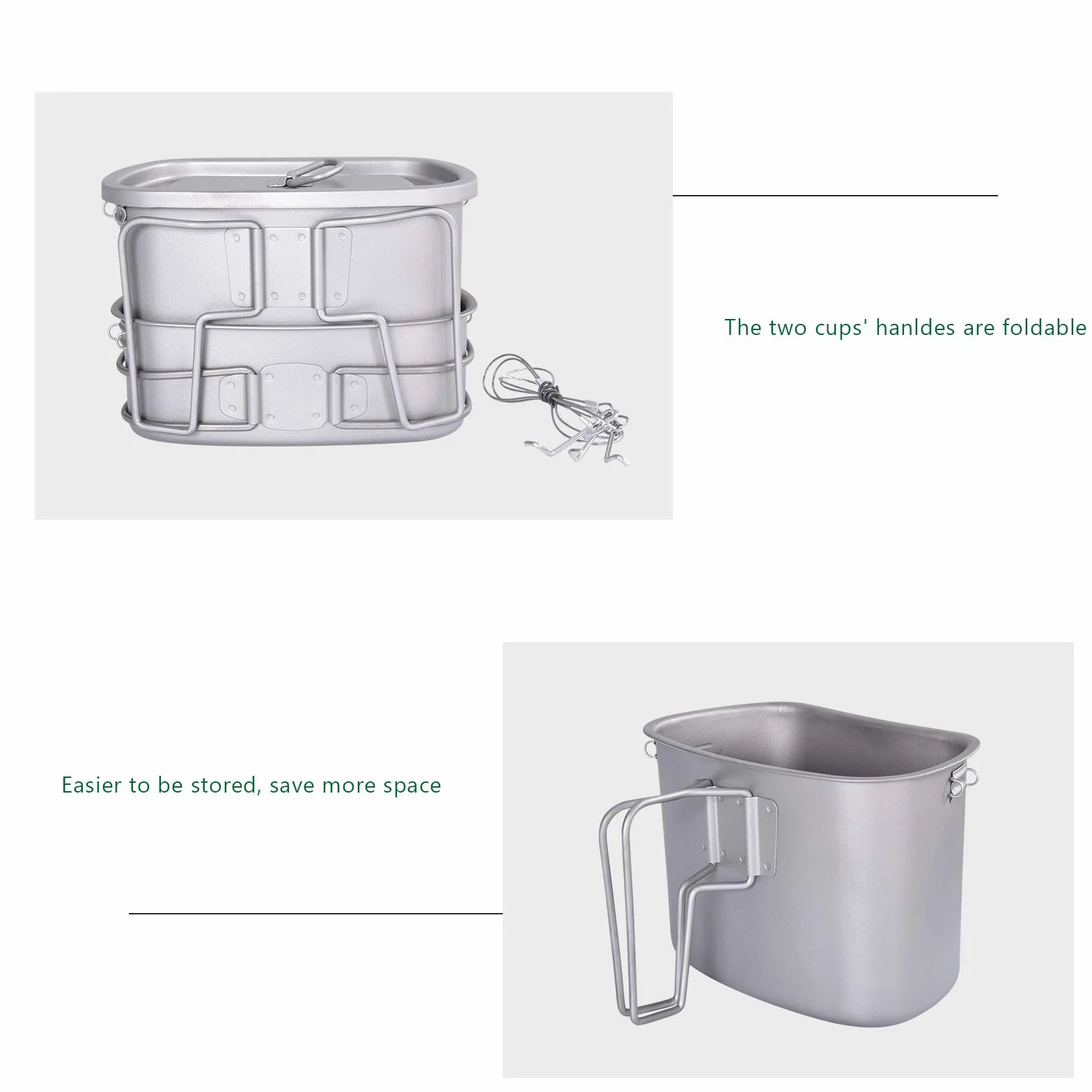 Boundless Voyage Tytanowa butelka polowa 1100 ml, pojemność 750 ml, 400 ml, kubek outdoorowy, naczynia do gotowania, wojskowe, stołówka, zestaw do gotowania, butelka na wodę z nerkami, z woreczkiem