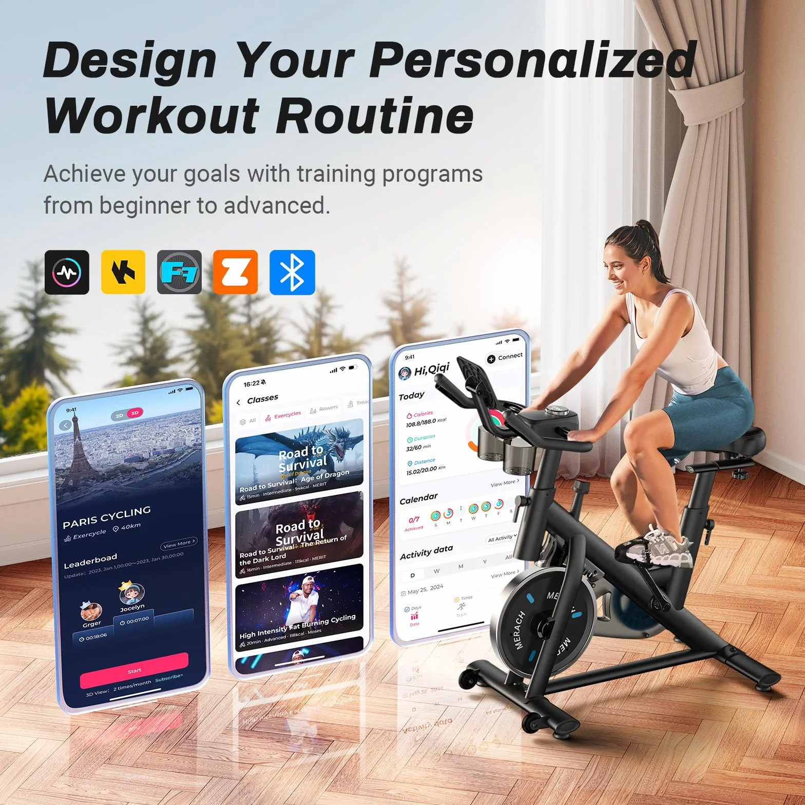 MERACH Domowy rower stacjonarny, cichy profesjonalny rower treningowy z regulowanym oporem, ekran LCD, wygodne i duże siedzenie, zastrzeżona aplikacja, idealny do domowego aerobiku, nośność 136 kg
