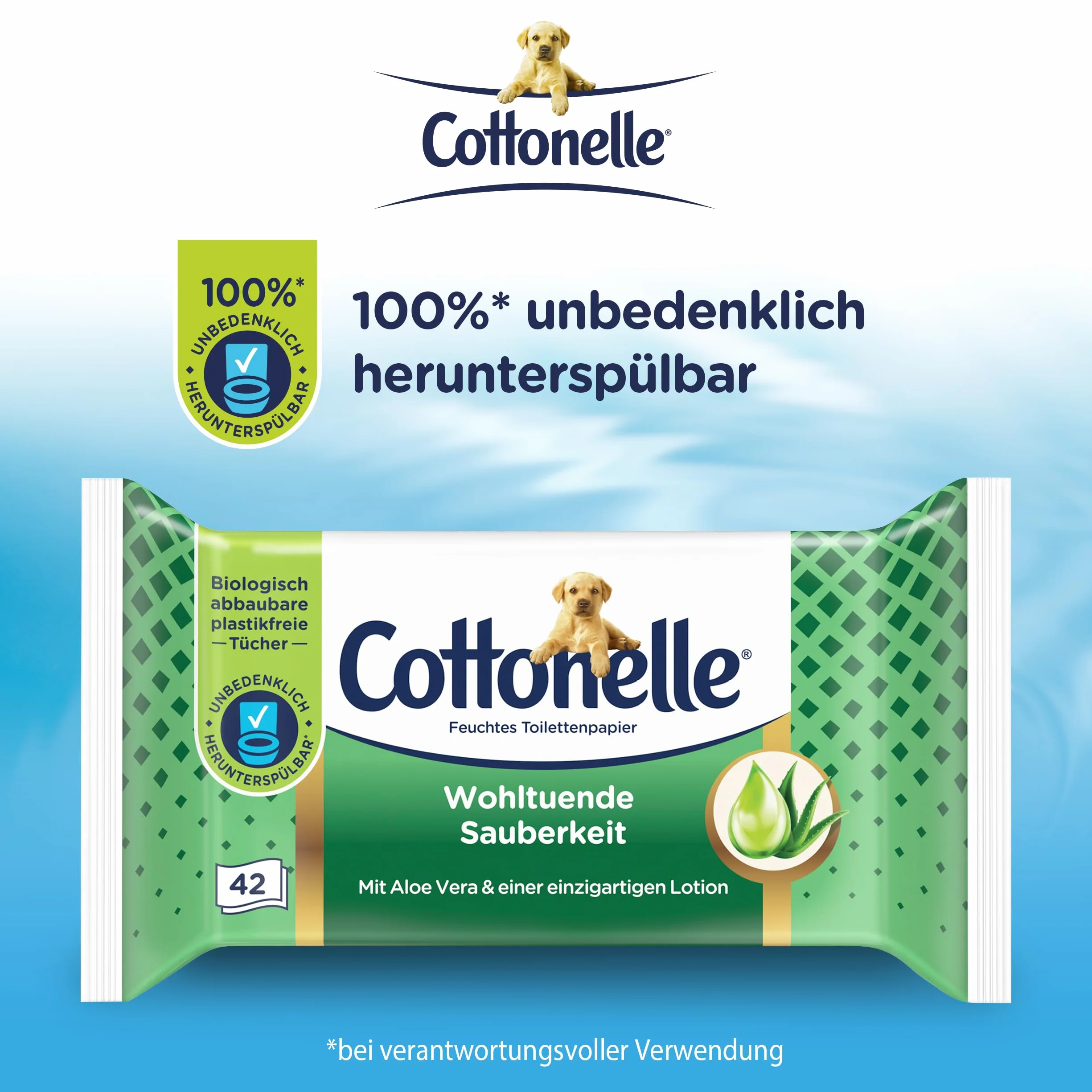Cottonelle Wilgotny papier toaletowy, kojąca czystość, z balsamem prebiotycznym, biodegradowalny, nie zawiera plastiku, możliwość ponownego zamknięcia, 12 x 42 chusteczki nawilżane