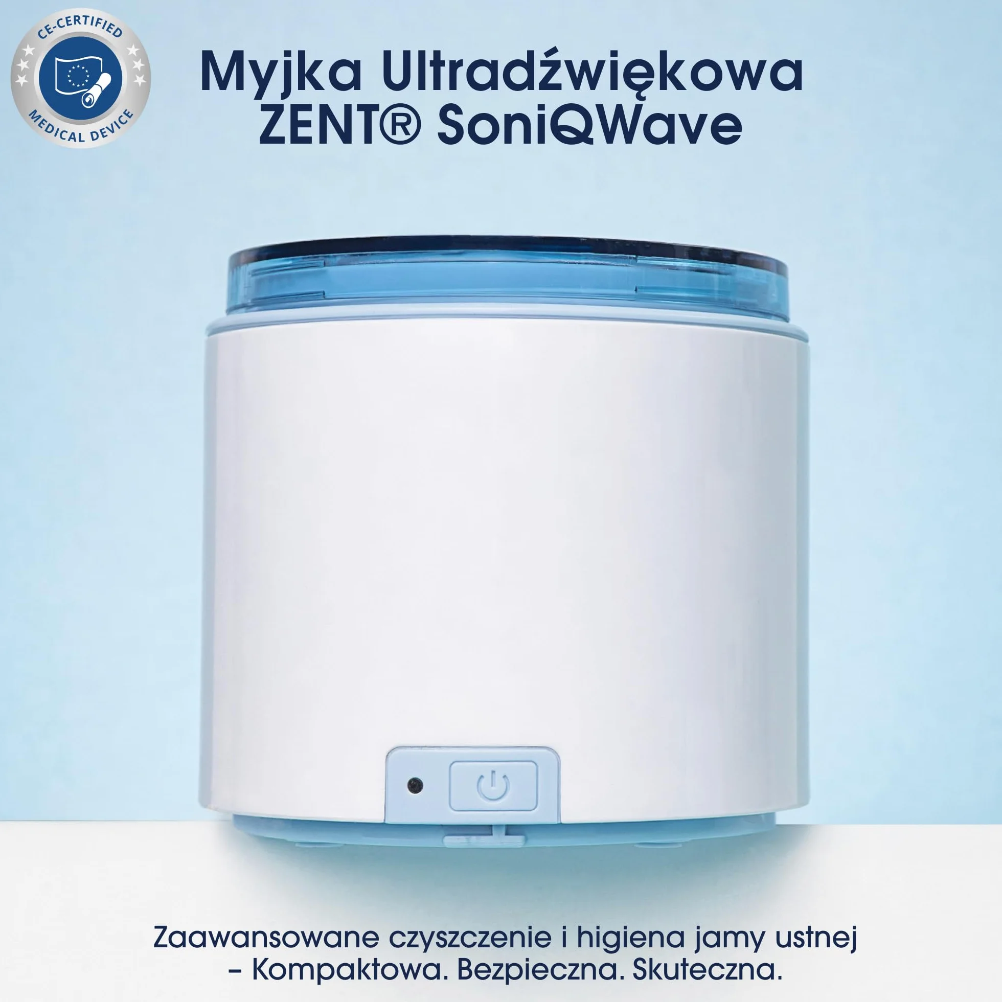 ZENT SoniQWave Myjka ultradźwiękowa do aparatów ortodontycznych, protez, nakładek i biżuterii - Kompaktowa, Technologia czyszczenia 360°, 5-minutowy cykl, Stal nierdzewna