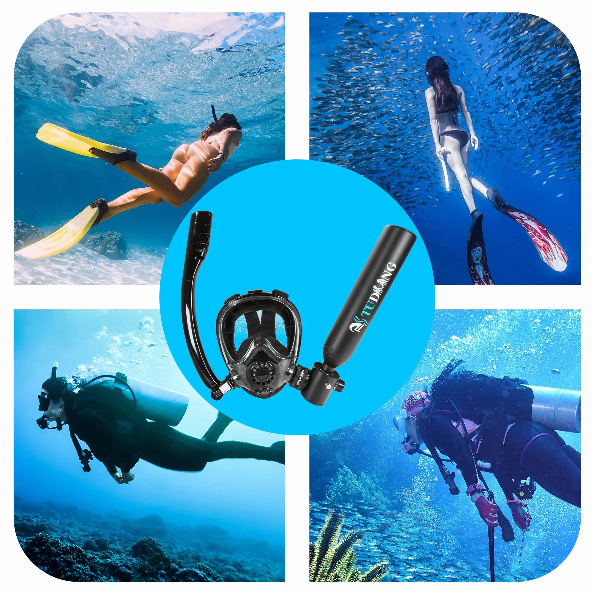 TUDIVING-Zestaw butli do nurkowania 0,5 l, miniaturowa butla tlenowa z maską do nurkowania z pełną twarzą, przenośny zestaw podróżny do nurkowania podwodnego, trening oddychania