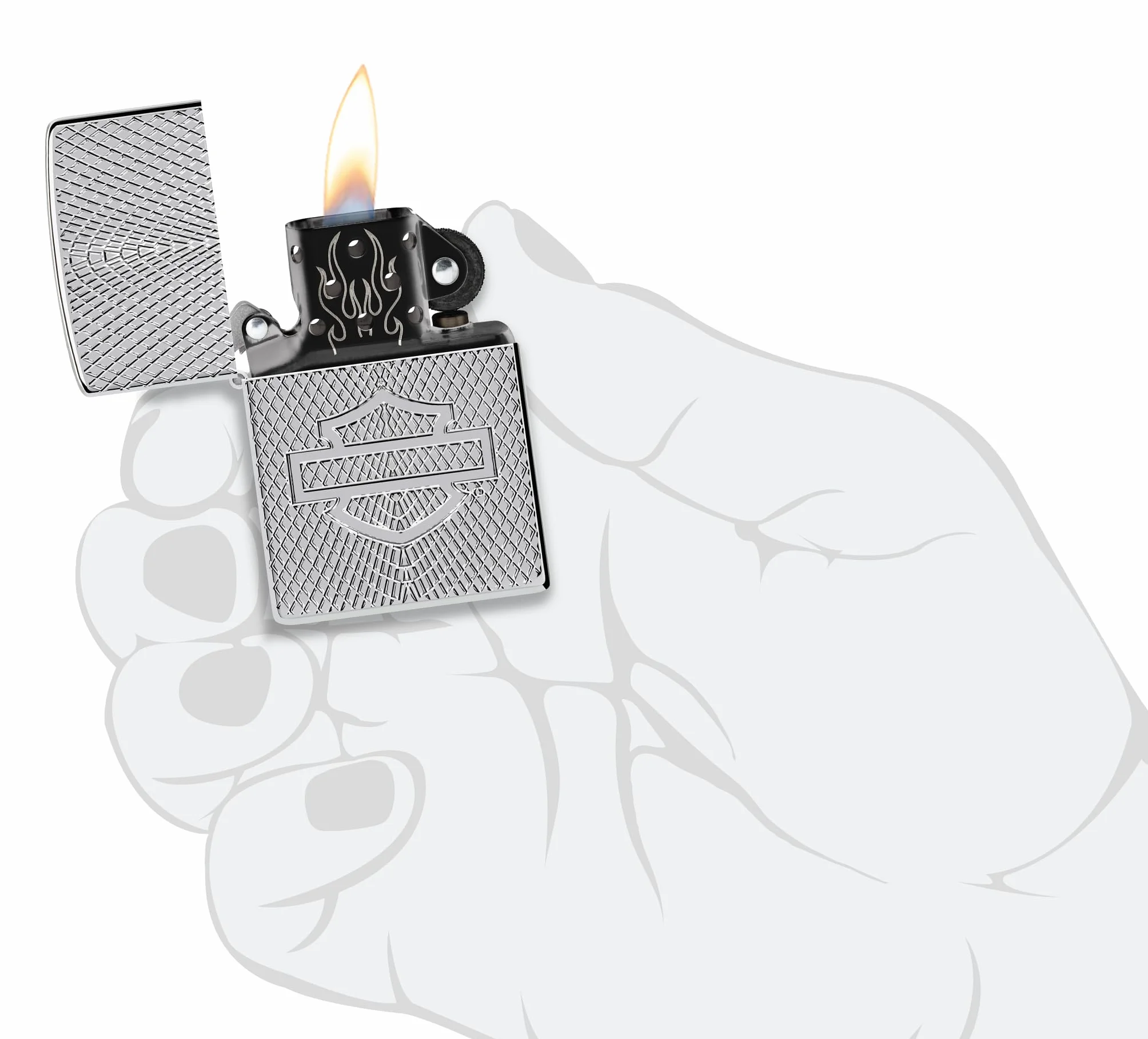 Zippo Harley-Davidson Collectible Zapalniczka Sztormowa, do Napełniania, Wykonano w USA, Wzmocniona Obudowa, Chrom o Optymalnym Połysku (Armor High Polish Chrome), Głębokie Wycięcie z Obu Stron