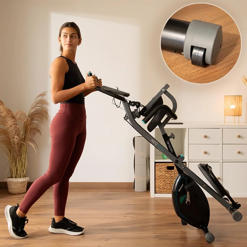 Cecotec X-Bike Składany rower treningowy z systemem Silence Fit, oparciem, regulowaną kierownicą i siodełkiem, pulsometrem, wyświetlaczem LCD