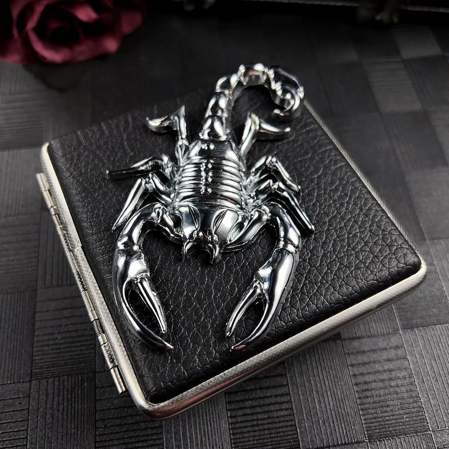 Papierośnic Ze Skóry I Metalu, Pudełko Na 20 Papierosów, Pudełko Na Papierosy Dla Kobiet I Mężczyzn Black,One Size