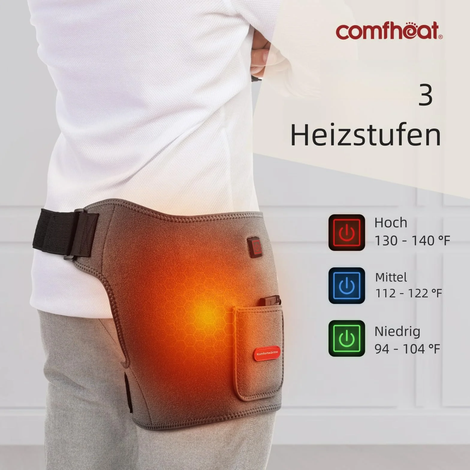 Akumulatorowa podkładka grzewcza na biodra / rwa kulszowa, łagodząca ból 5000 mAh, powerbank w zestawie, podgrzewana opaska na biodra dla kobiet i mężczyzn, elektryczna podkładka pod biodra
