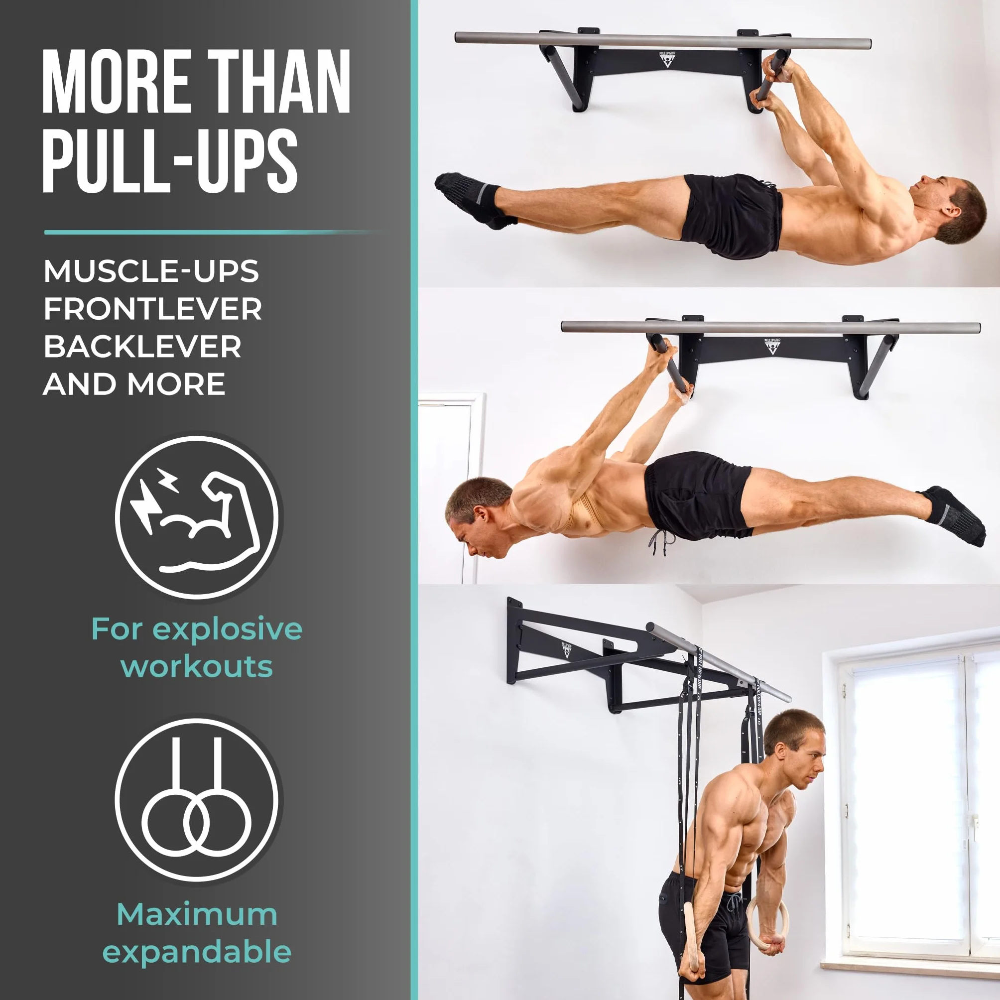 PULLUP & DIP - Muscle Up Bar Pull-Up Bar Wall for Outdoor Indoor | Calisthenics | Pull-Up Bar Stainless Steel Weatherproof for Front Lever Back Lever & Home Gym