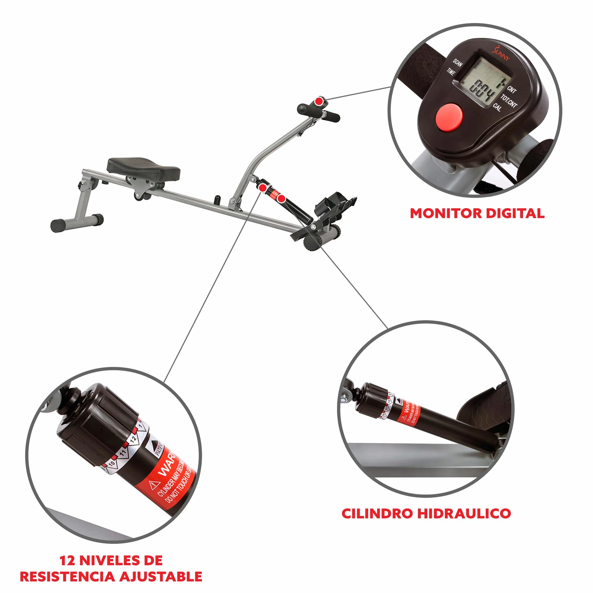 Sunny Health and Fitness SF-RW1205 12 Regulowany oporowy wioślarz z cyfrowym monitorem