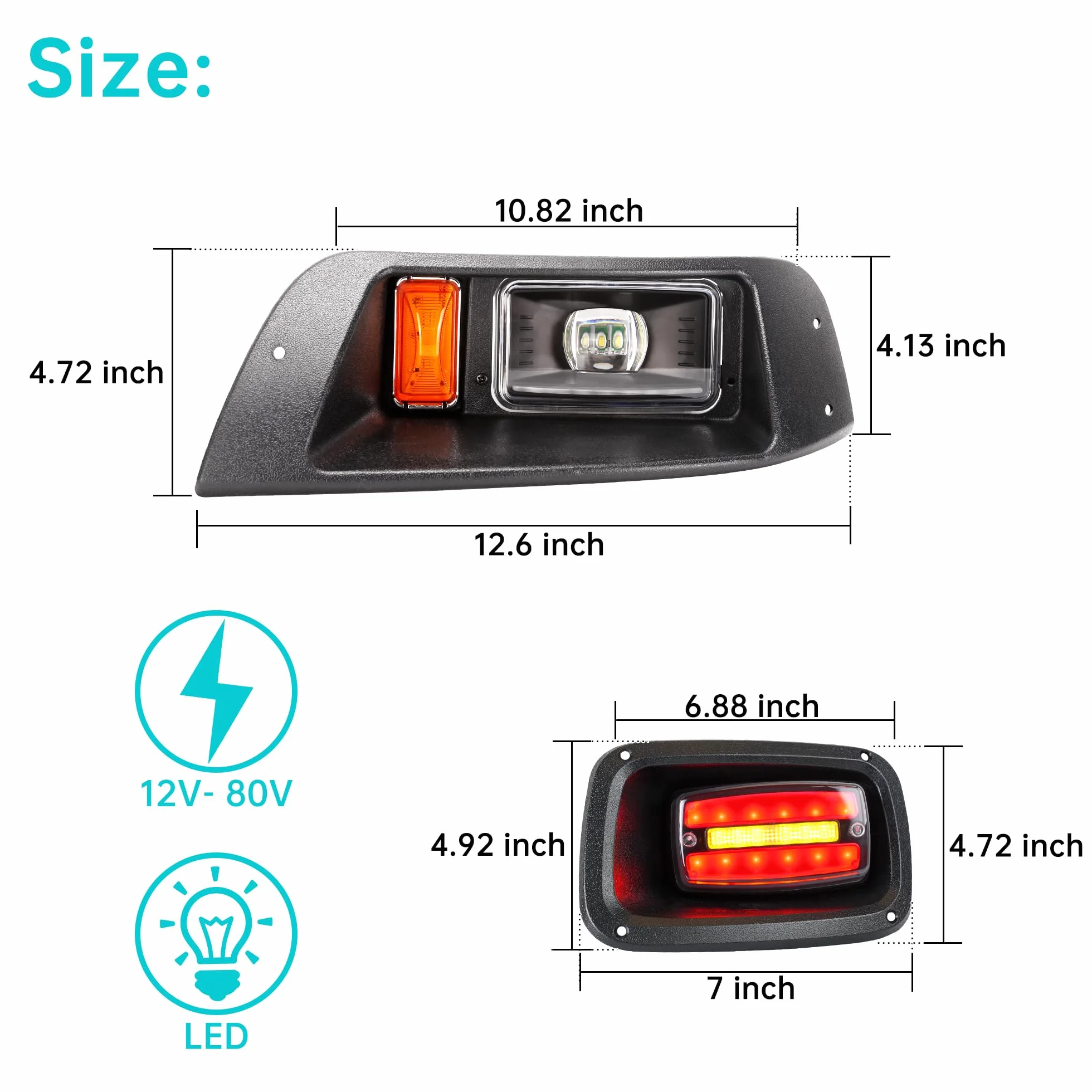 10L0L Zestaw reflektorów LED Deluxe do wózka golfowego EZGO TXT, ze światłami do jazdy dziennej, światłem mijania i kierunkowskazy
