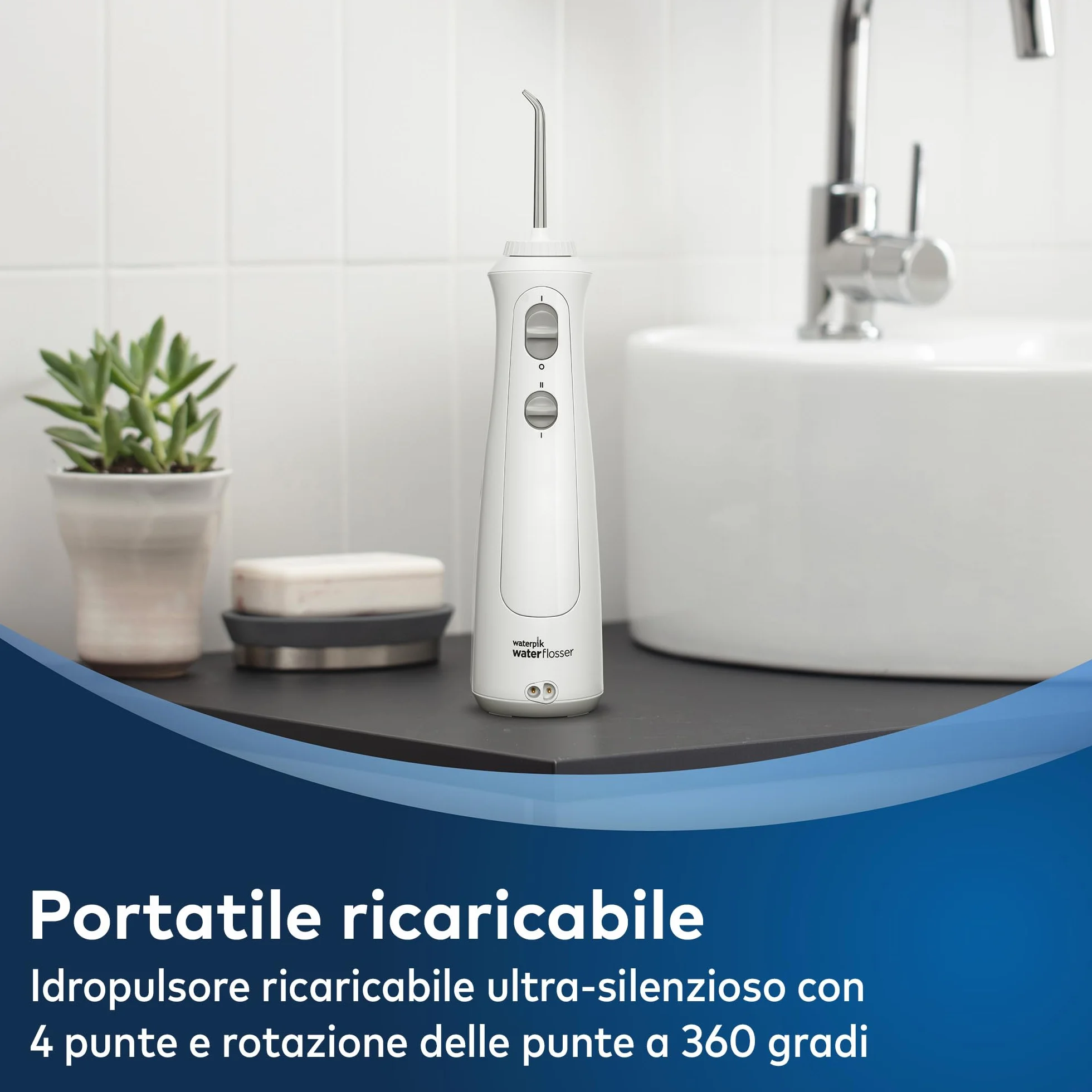 Waterpik Bezprzewodowy Irygator do Zębów, Elektryczny Irygator Dentystyczny, Akumulatorowy Irygator do Płukania Zębów, Irygator Idealny w Podróży lub Małych Łazienkach - Biały (WF-13)