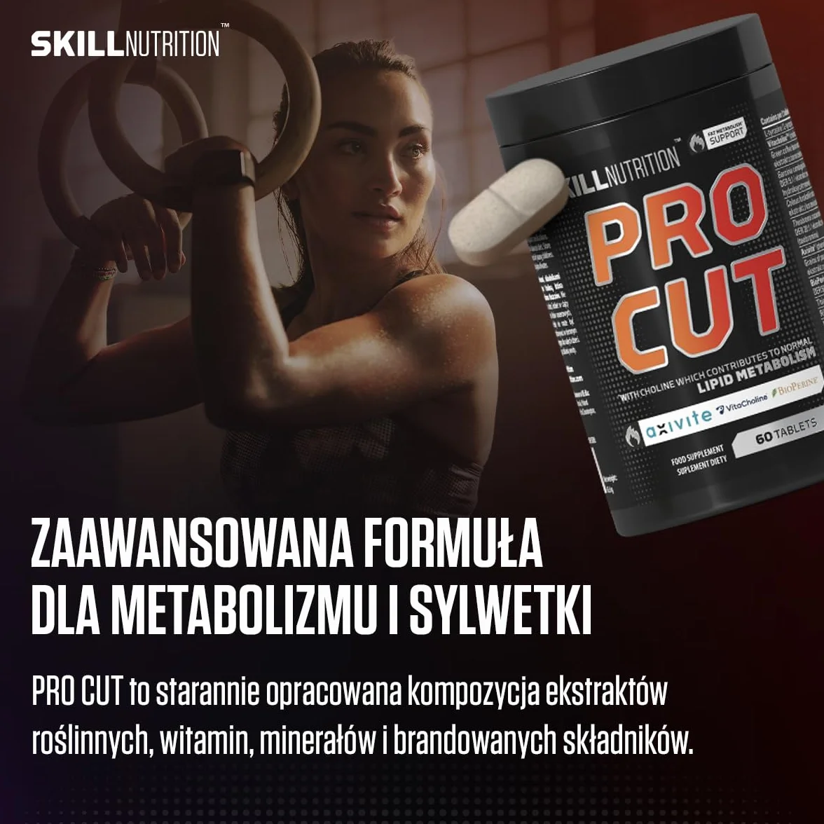 Skill Nutrition Pro Cut | 180 tabletek | Zaawansowana formuła wspomagająca spalanie tłuszczu | Ekstrakt z zielonej herbaty | L-karnityna | CLA | BioPerine® | Wsparcie metabolizmu i energii