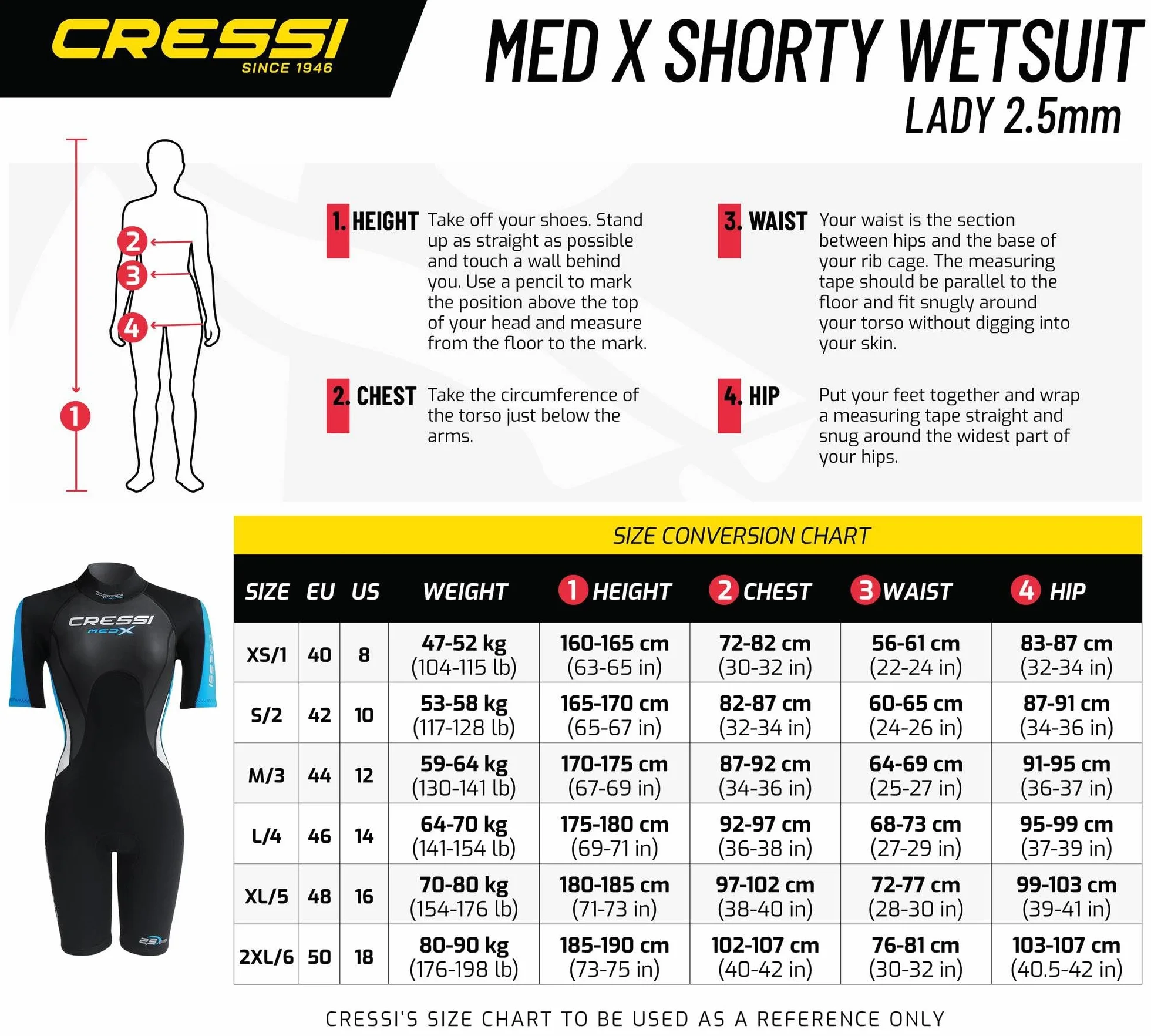 Cressi Med X Lady Shorty 2,5 mm - damski kombinezon neoprenowy z neoprenu 2,5 mm