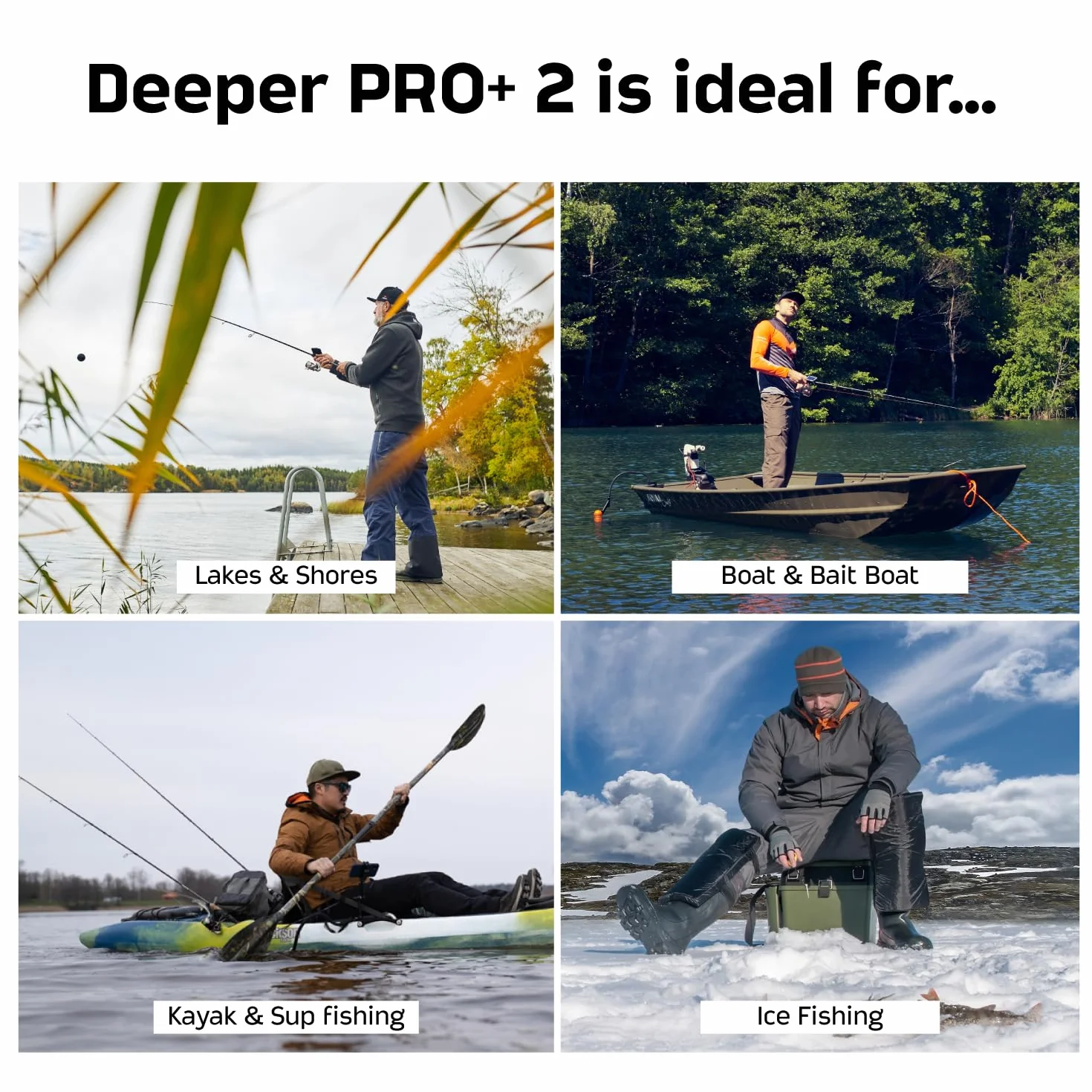 Deeper Smart Sonar Pro+ 2 echosonda echosonda – z miernikiem głębokości i nadajnikiem GPS | wędkowanie w kajaku, łodzi lub podczas łowienia ryb na lodzie | z bezpłatną aplikacją