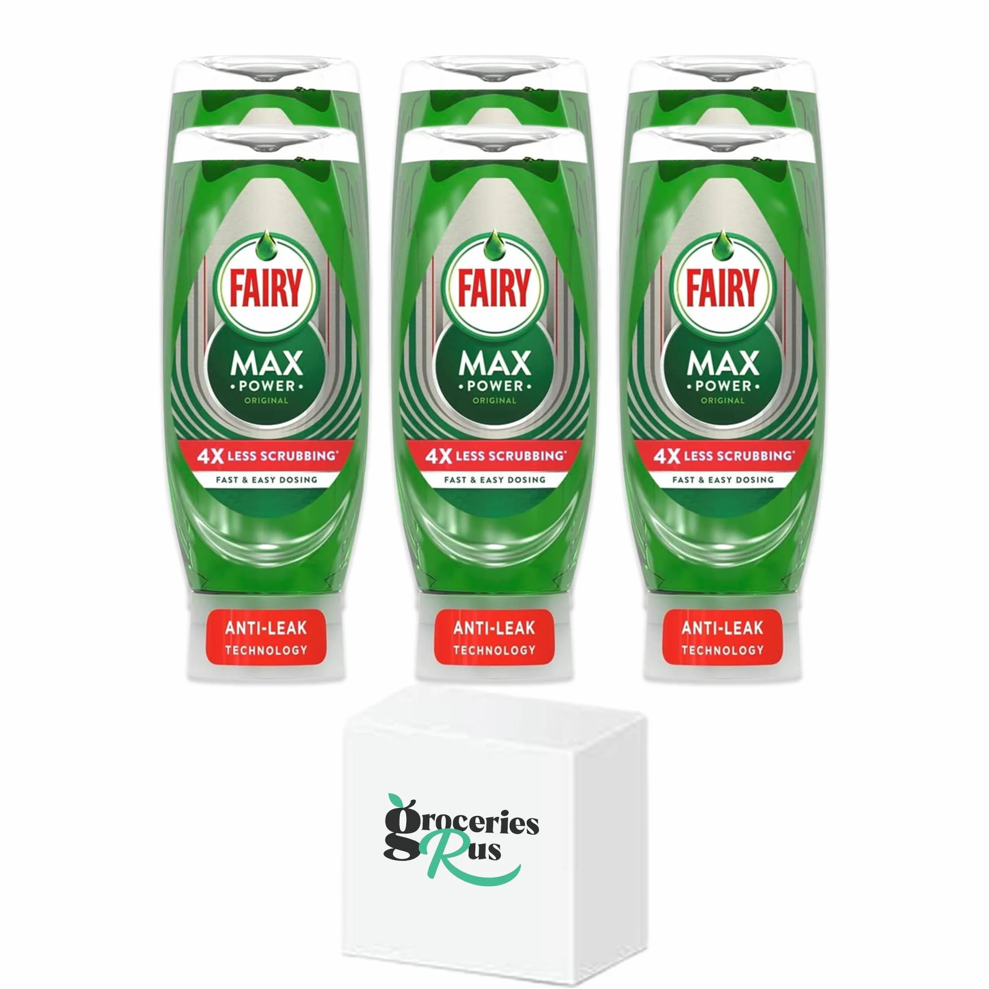 GroceriesRus Value Bundle – Fairy Liquid Max Power Original 640 ml opakowanie 6 sztuk – usuwa trudne plamy.