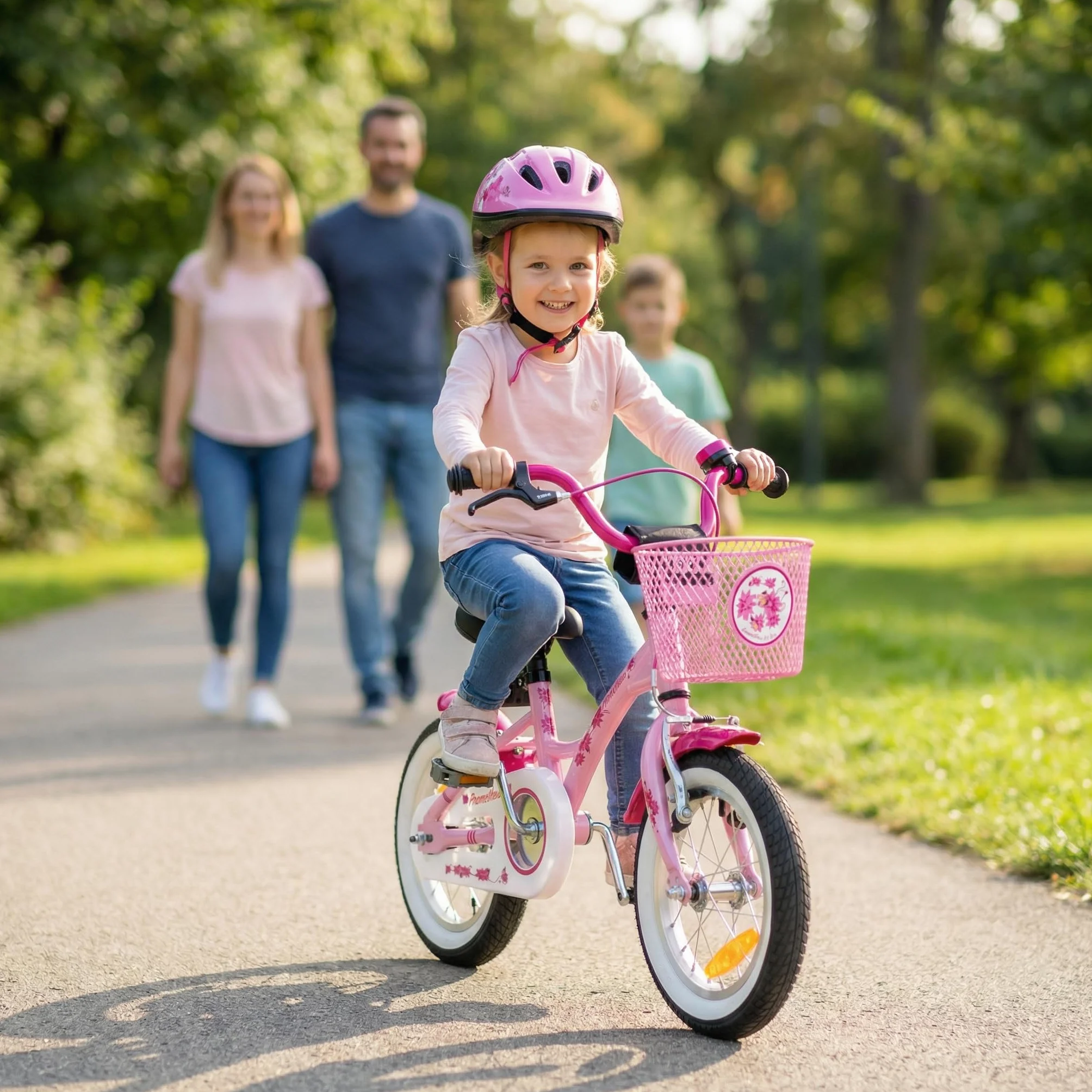PROMETHEUS BICYCLES Rower dziecięcy od 3 lat – rower dziewczęcy 12 cali, rower dla dziewczynek, rower dla dzieci z kółkami podporowymi, hamulec nożny w kolorze różowym