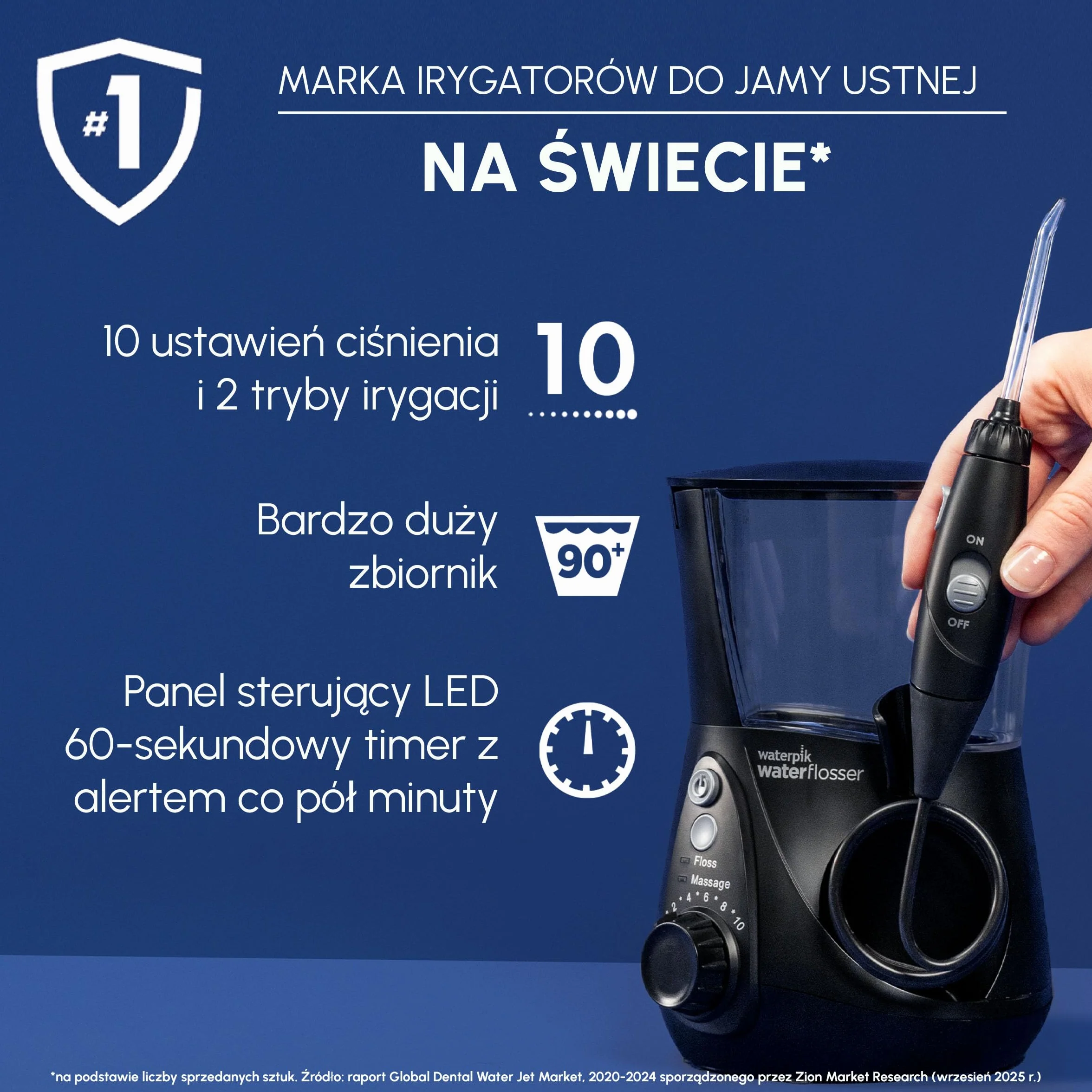 Waterpik Irygator Ultra Professional, 6 Końcówek, Zaawansowana Kontrola Ciśnienia z 10 Trybami, Skuteczne Usuwanie Płytki Nazębnej, Kolor Biały, 650 ml (WP-660EU)